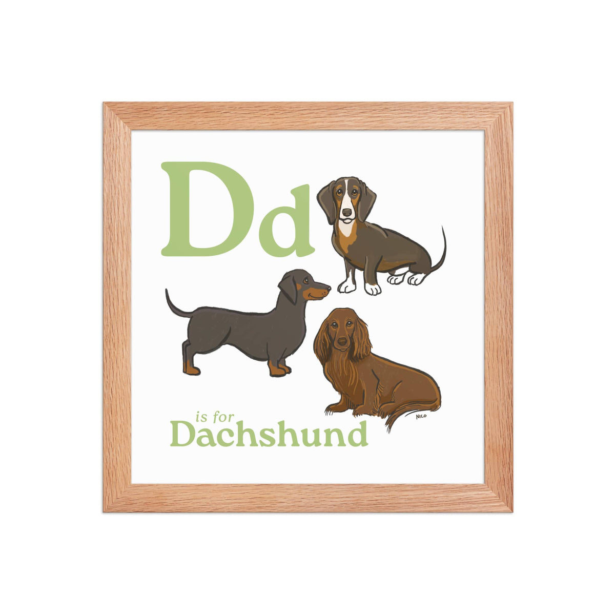 FRAMED-POSTER Red Oak / 10″×10″ D is for Dachshund | Dog Breed ABCs Framed Art Print