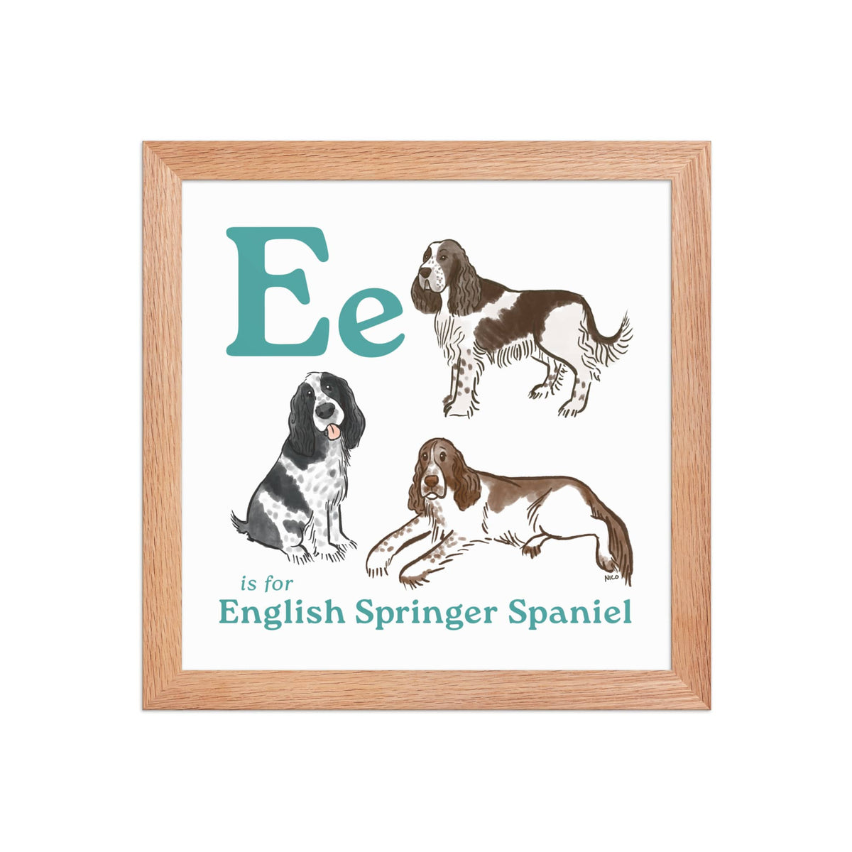 FRAMED-POSTER Red Oak / 10″×10″ E is for Springer Framed Print | Kids Room Art