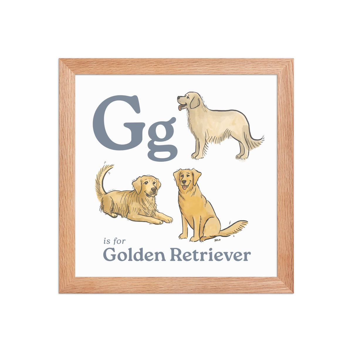 FRAMED-POSTER Red Oak / 10″×10″ G is for Golden Retriever Framed Print | Kids Room Art