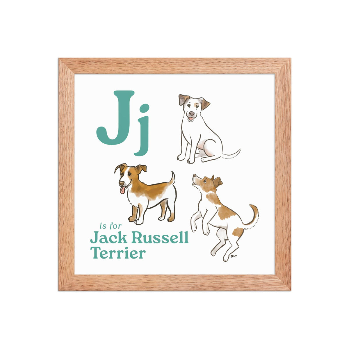 FRAMED-POSTER Red Oak / 10″×10″ J is for Jack Russell Framed Print | Kids Room Art