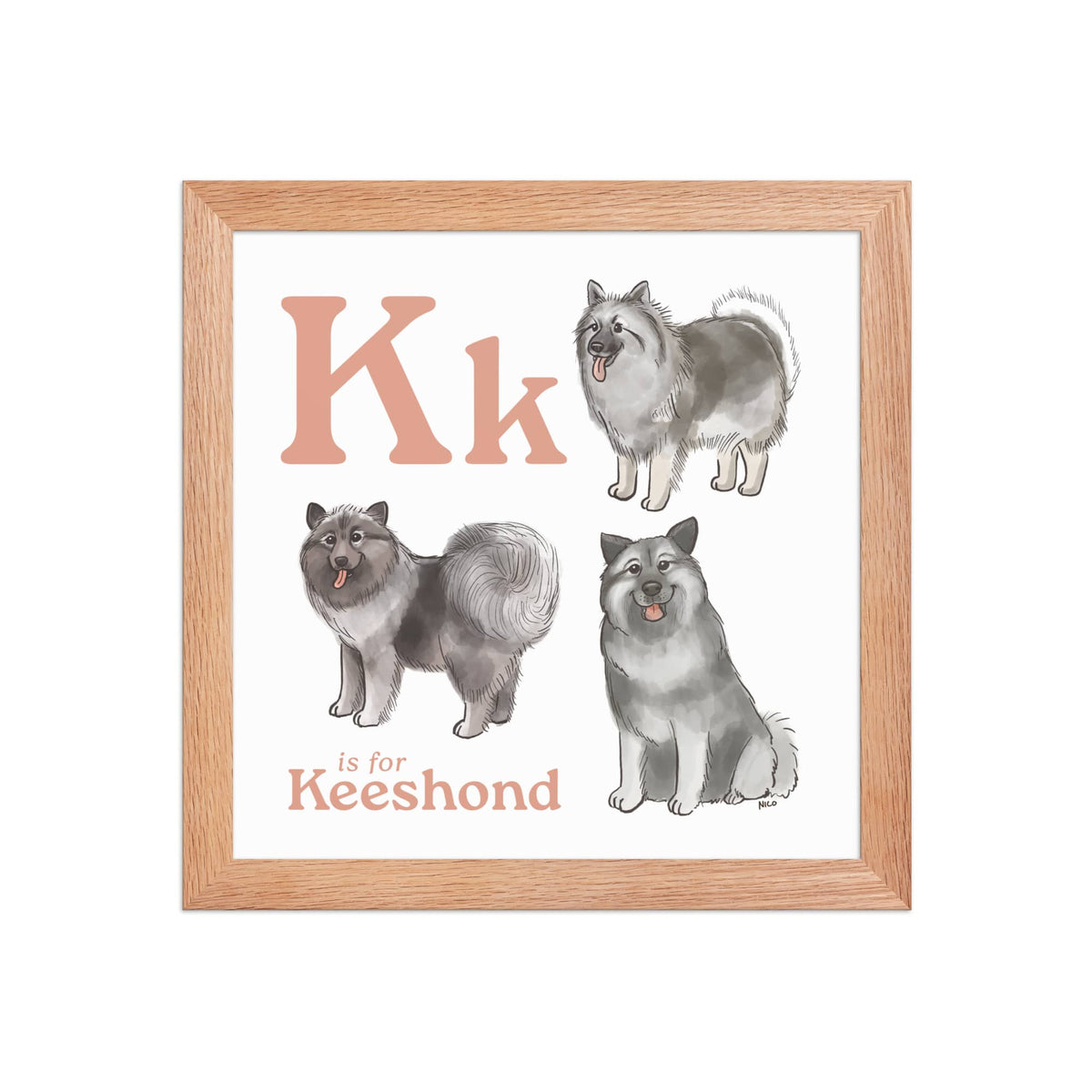 FRAMED-POSTER Red Oak / 10″×10″ K is for Keeshond Framed Print | Kids Room Art