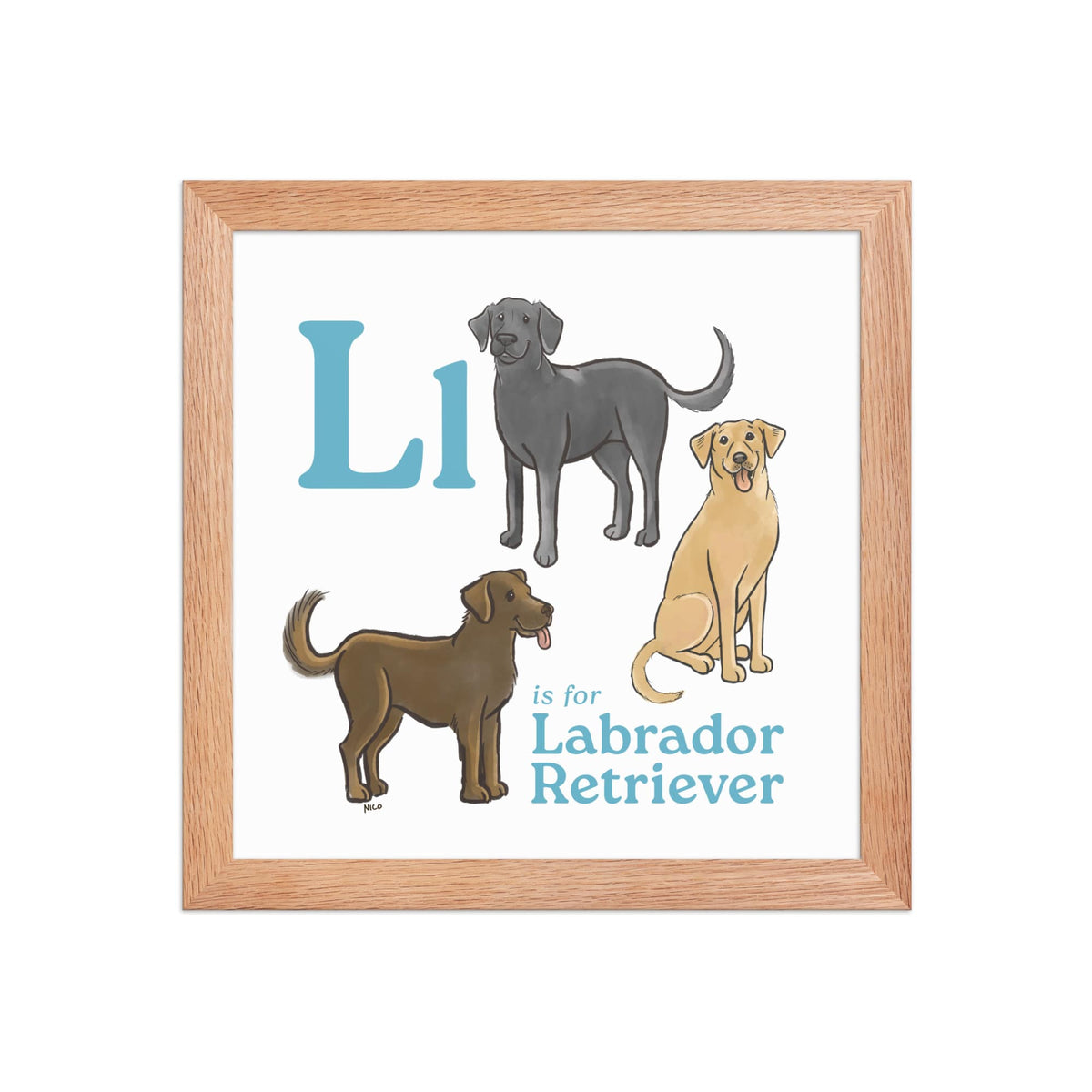 FRAMED-POSTER Red Oak / 10″×10″ L is for Labrador Retriever Framed Print | Kids Room Art