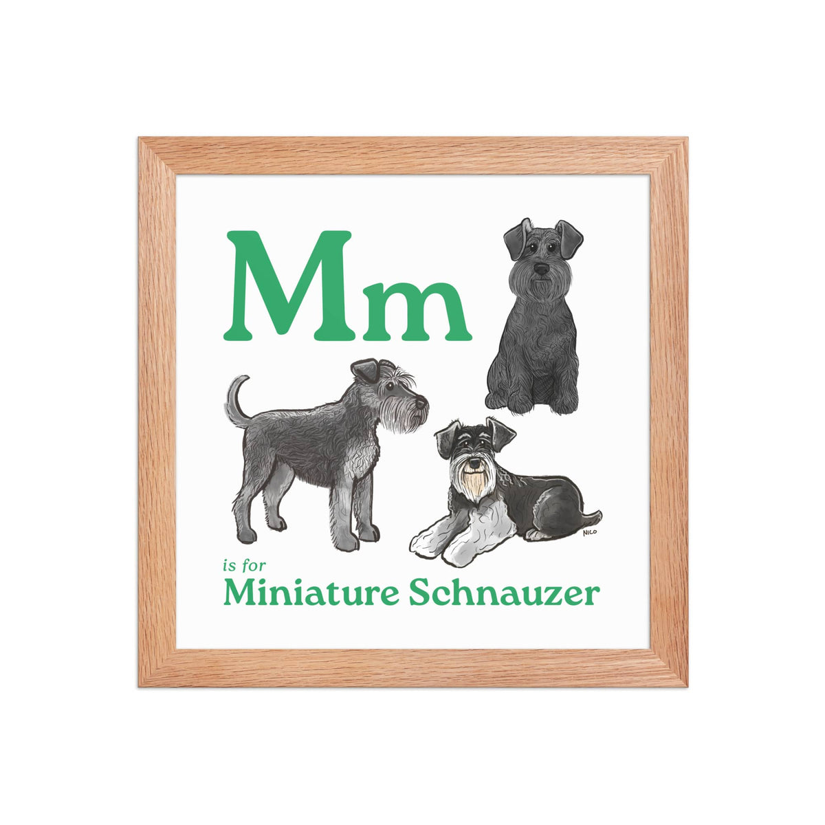 FRAMED-POSTER Red Oak / 10″×10″ M is for Miniature Schnauzer Framed Print | Kids Room Art