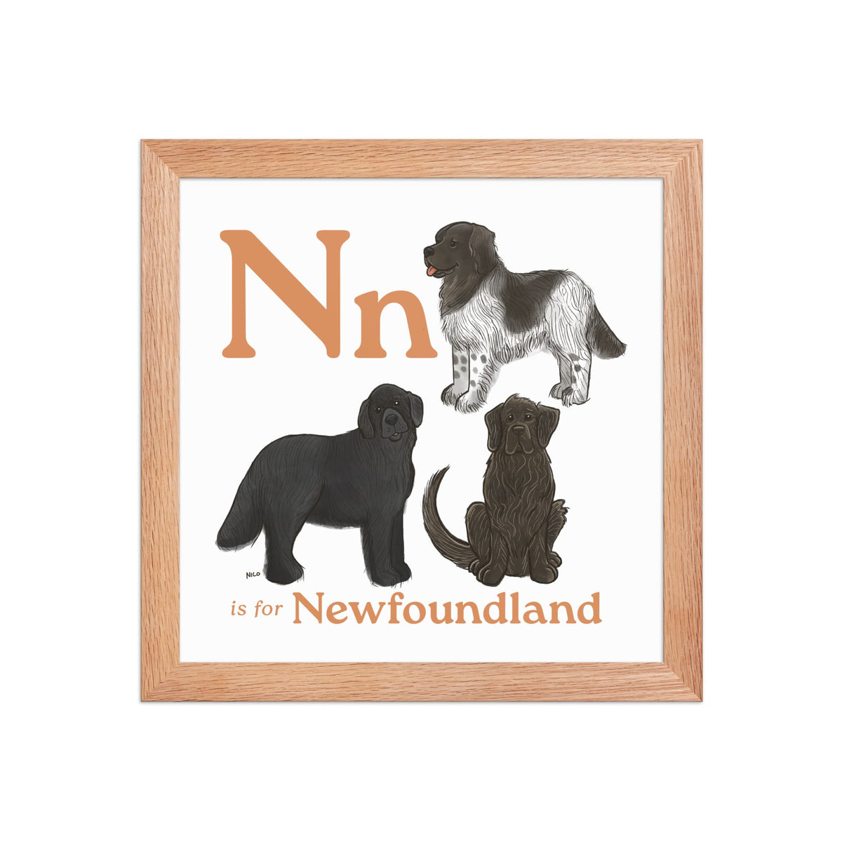FRAMED-POSTER Red Oak / 10″×10″ N is for Newfoundland Framed Print | Kids Room Art