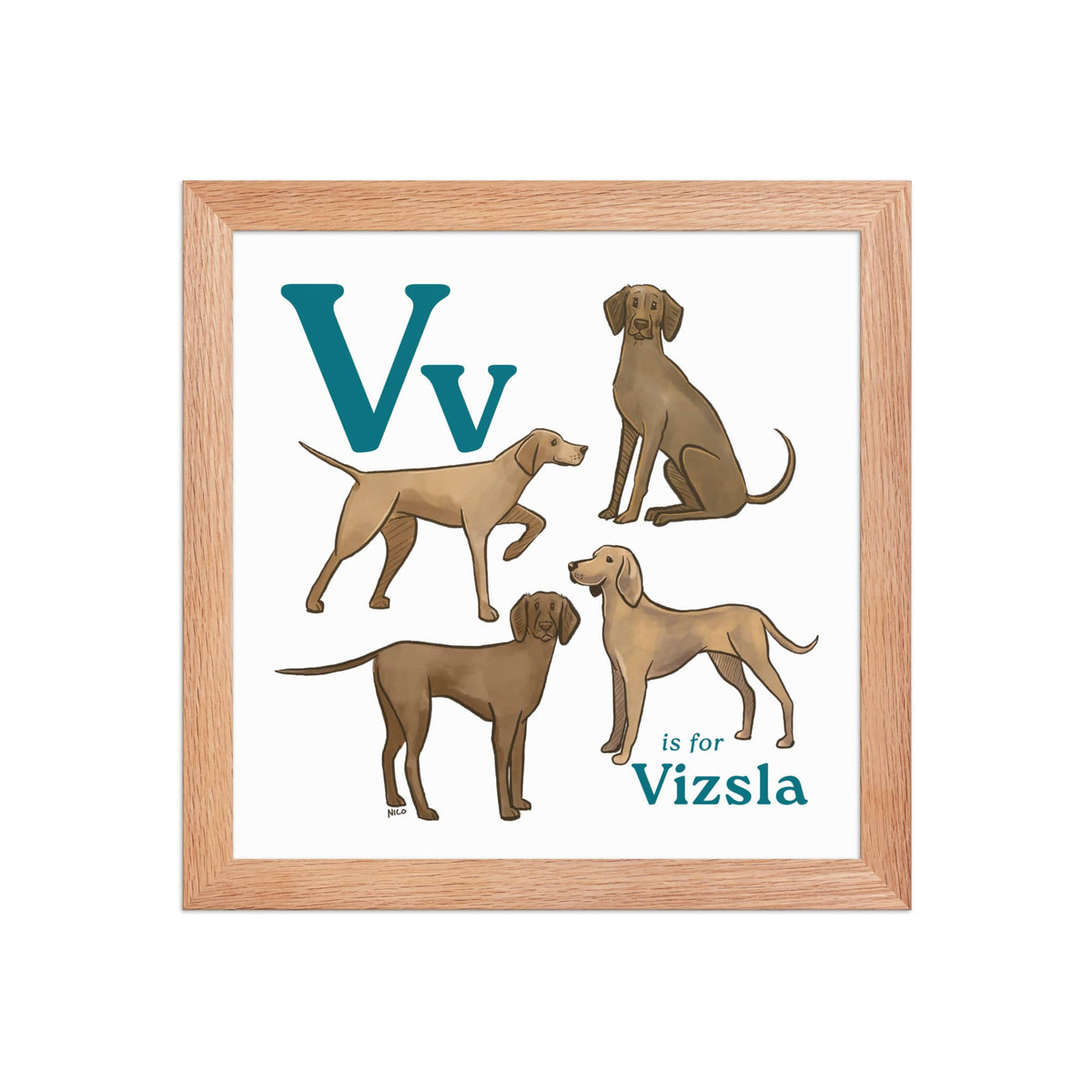FRAMED-POSTER Red Oak / 10″×10″ V is for Vizsla Framed Art Print | Kids Room Art