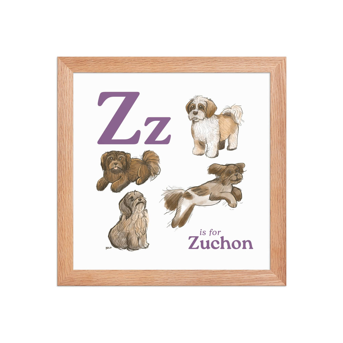FRAMED-POSTER Red Oak / 10″×10″ Z is for Zuchon Framed Art Print | Kids Room Art