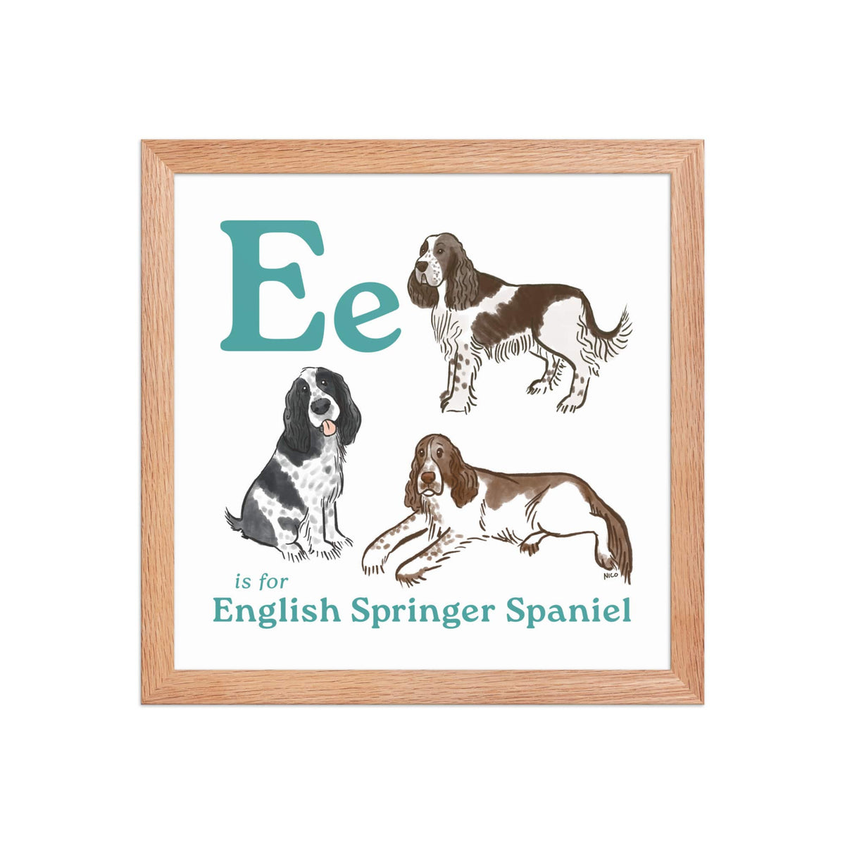 FRAMED-POSTER Red Oak / 12″×12″ E is for Springer Framed Print | Kids Room Art
