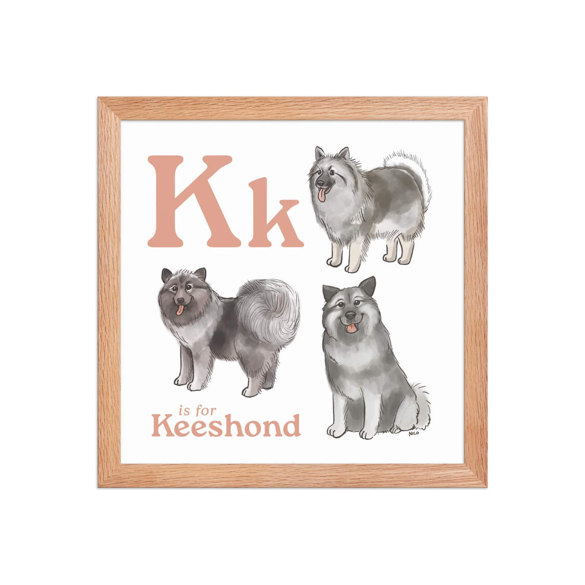FRAMED-POSTER Red Oak / 12″×12″ K is for Keeshond Framed Print | Kids Room Art