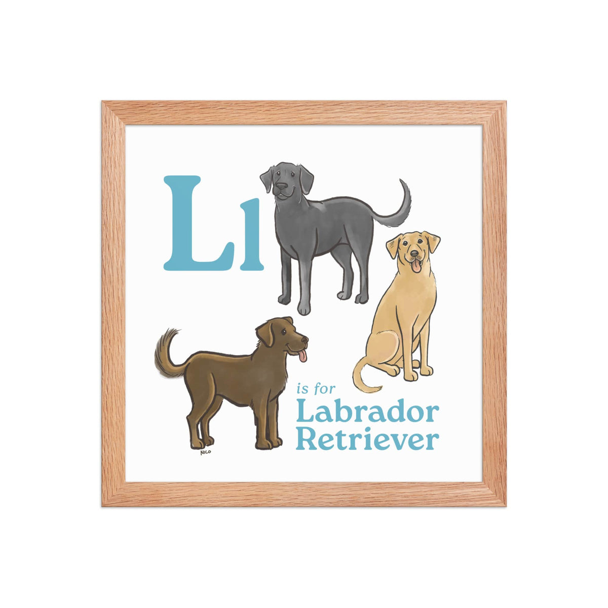 FRAMED-POSTER Red Oak / 12″×12″ L is for Labrador Retriever Framed Print | Kids Room Art