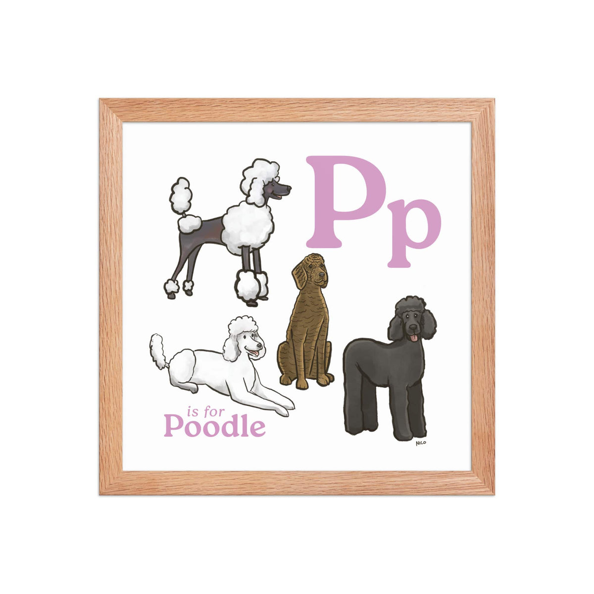 FRAMED-POSTER Red Oak / 12″×12″ P is for Poodle Framed Print | Kids Room Art