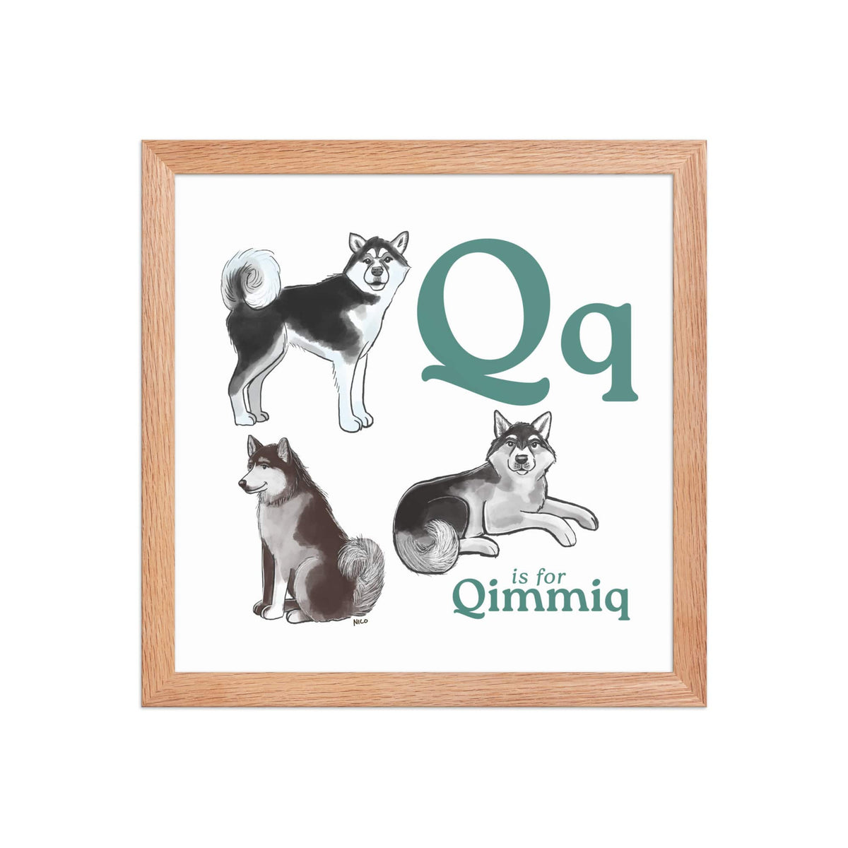 FRAMED-POSTER Red Oak / 12″×12″ Q is for Qimmiq Framed Print | Kids Room Art