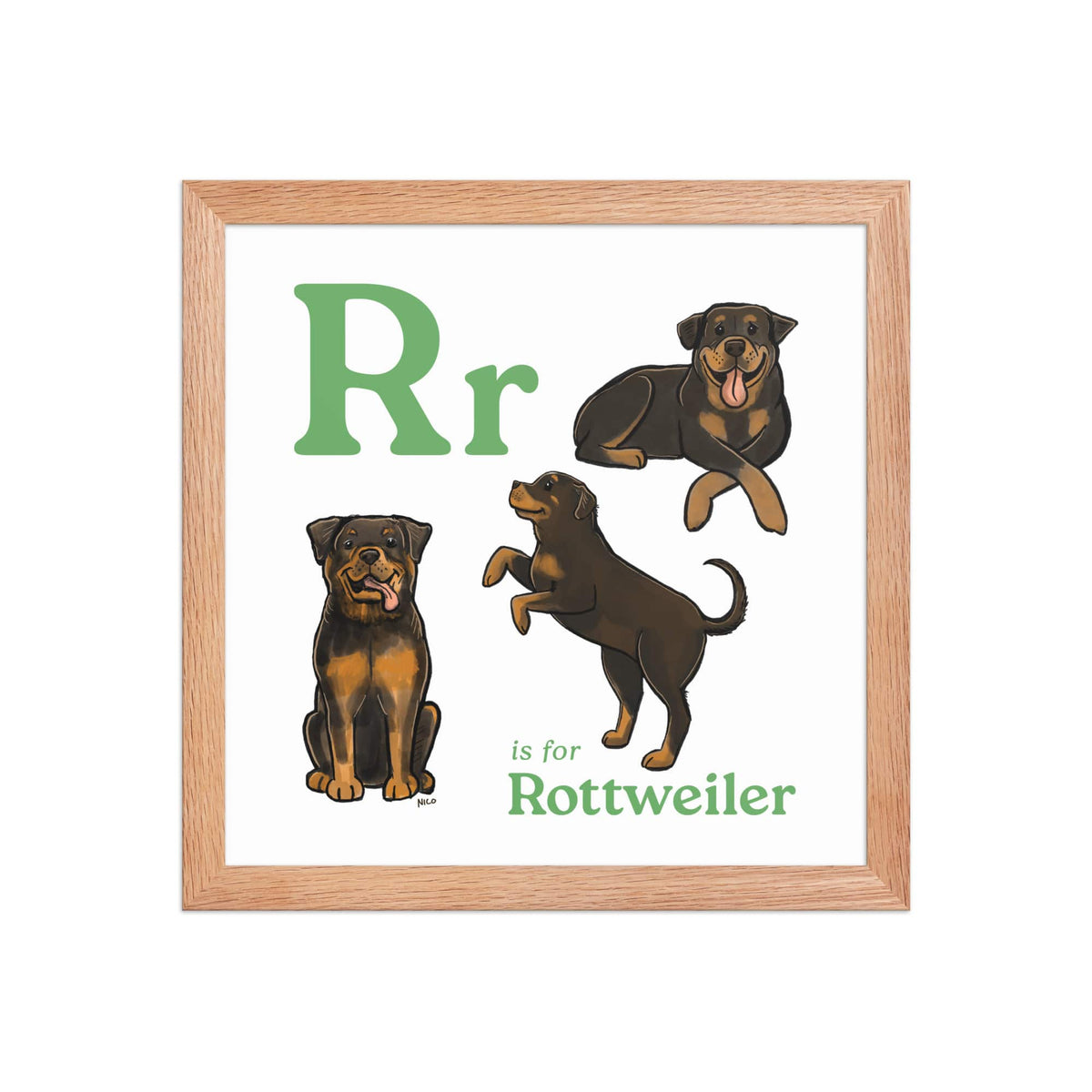 FRAMED-POSTER Red Oak / 12″×12″ R is for Rottweiler Framed Print | Kids Room Art