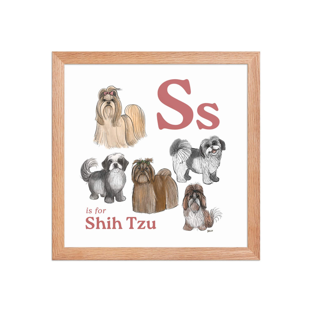FRAMED-POSTER Red Oak / 12″×12″ S is for Shih Tzu Framed Print | Kids Room Art
