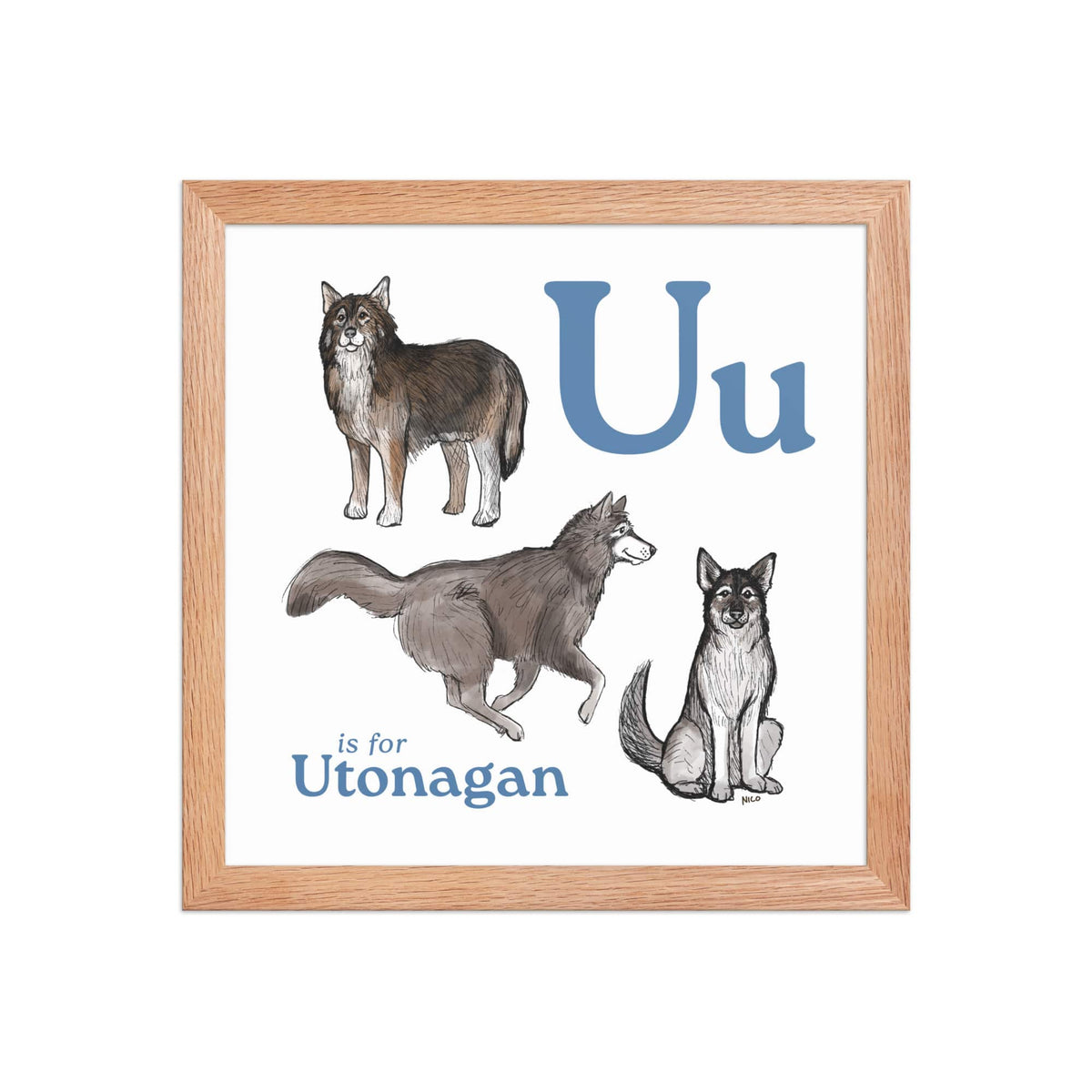 FRAMED-POSTER Red Oak / 12″×12″ U is for Utonagan Framed Art Print | Kids Room Art