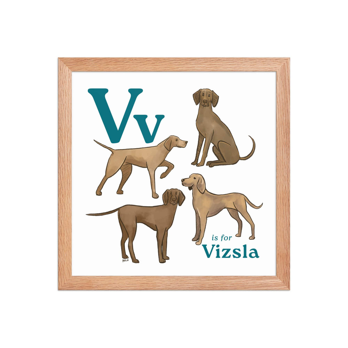 FRAMED-POSTER Red Oak / 12″×12″ V is for Vizsla Framed Art Print | Kids Room Art