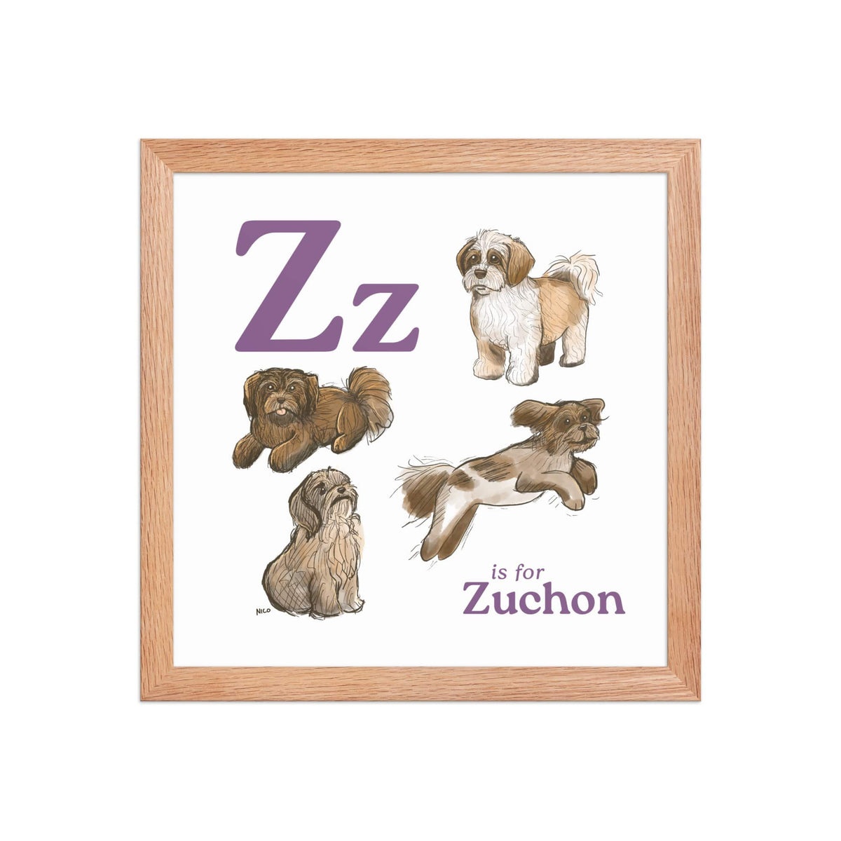 FRAMED-POSTER Red Oak / 12″×12″ Z is for Zuchon Framed Art Print | Kids Room Art