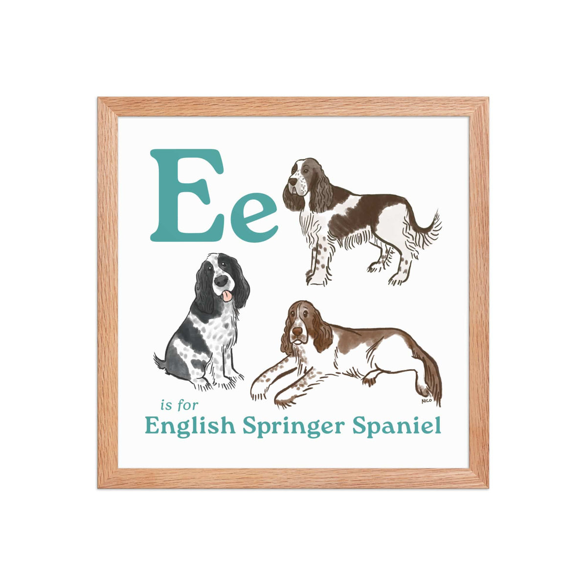 FRAMED-POSTER Red Oak / 14″×14″ E is for Springer Framed Print | Kids Room Art
