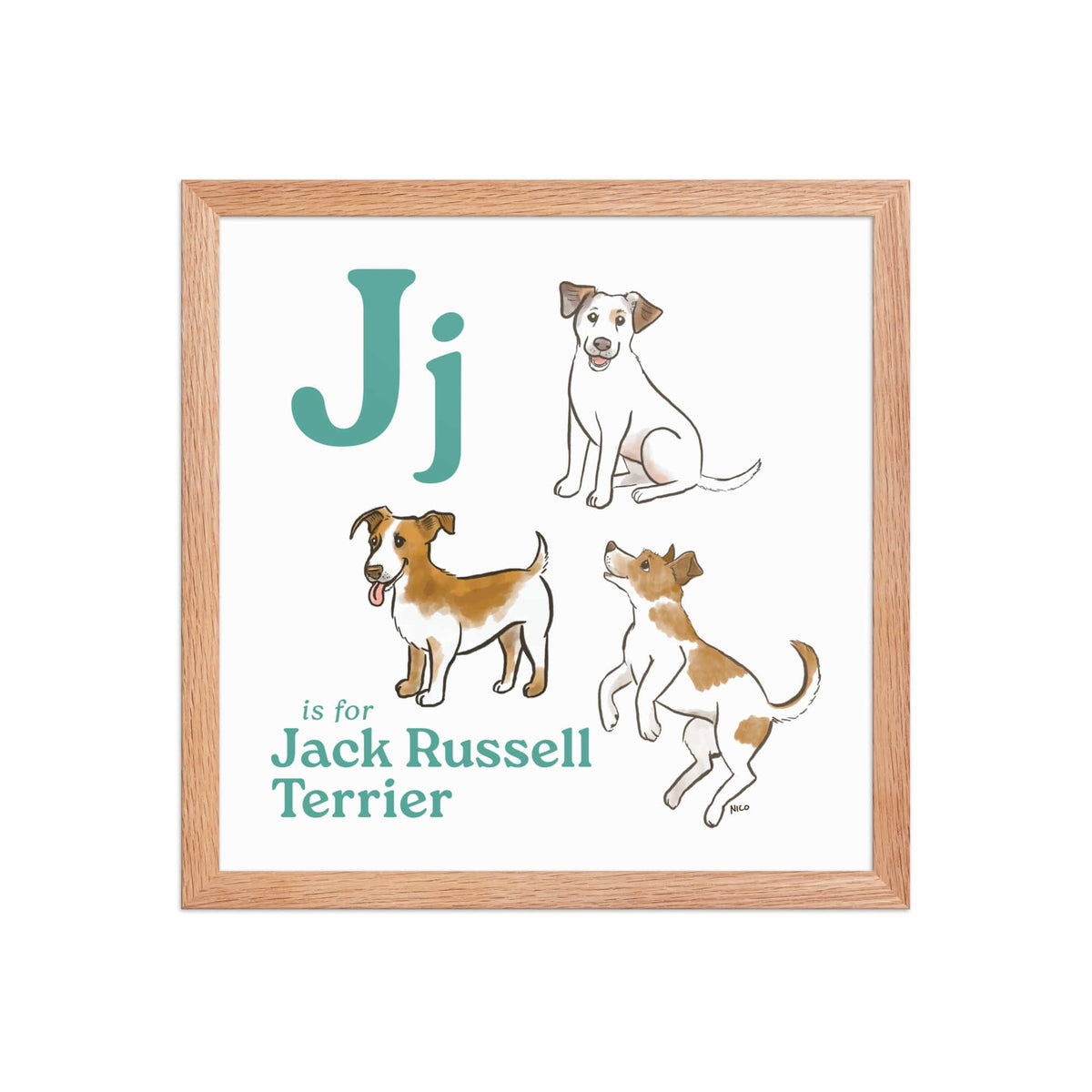 FRAMED-POSTER Red Oak / 14″×14″ J is for Jack Russell Framed Print | Kids Room Art