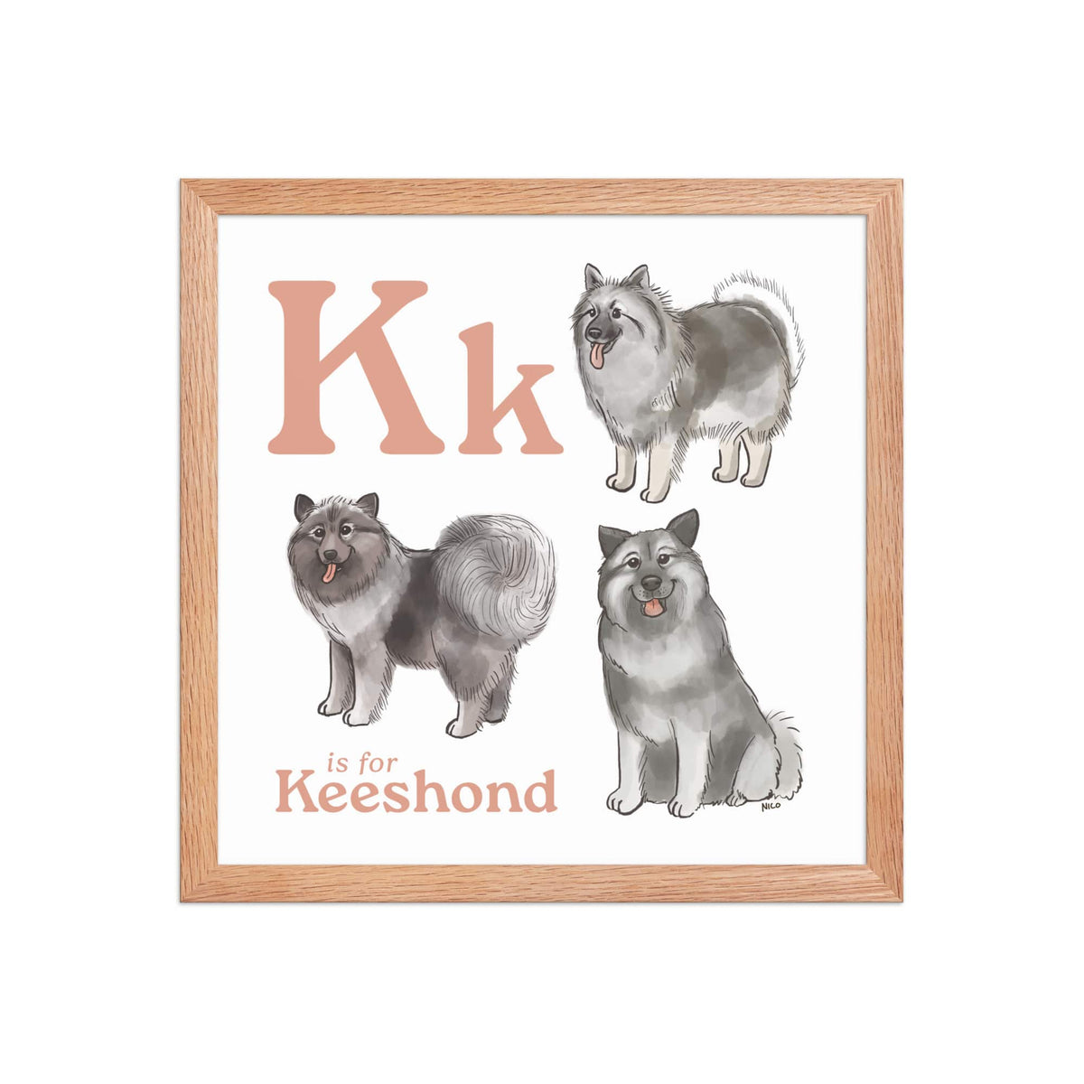 FRAMED-POSTER Red Oak / 14″×14″ K is for Keeshond Framed Print | Kids Room Art