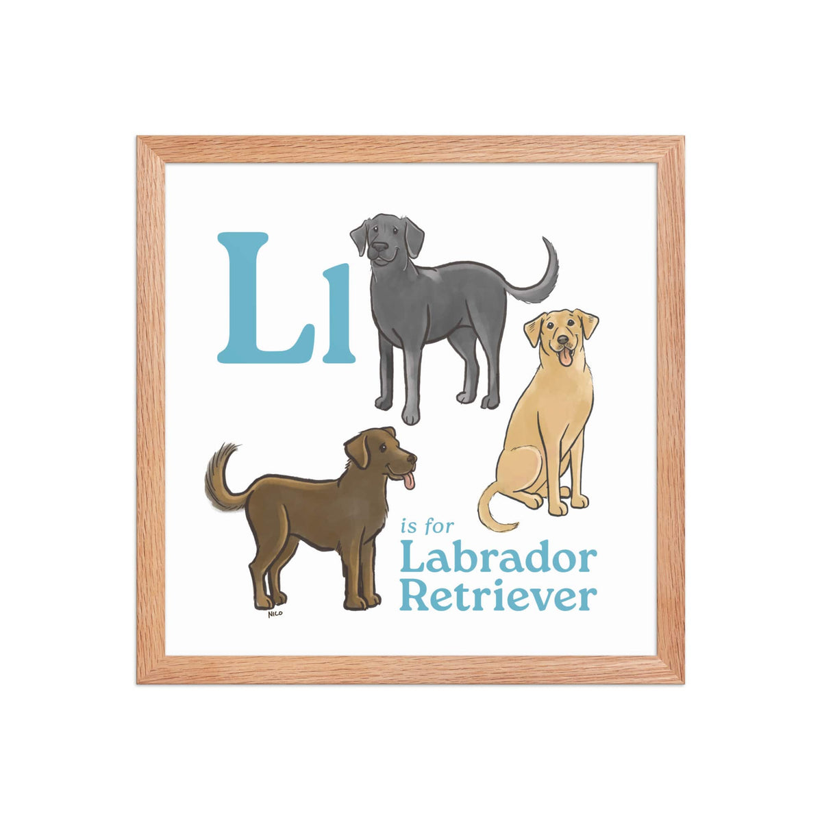 FRAMED-POSTER Red Oak / 14″×14″ L is for Labrador Retriever Framed Print | Kids Room Art