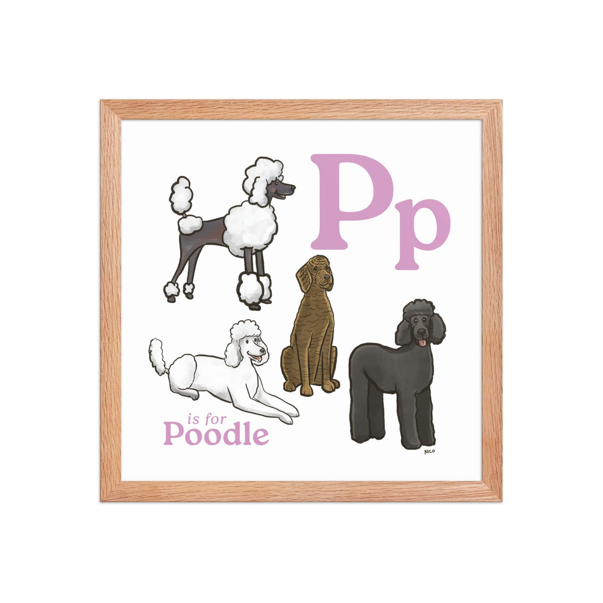 FRAMED-POSTER Red Oak / 14″×14″ P is for Poodle Framed Print | Kids Room Art
