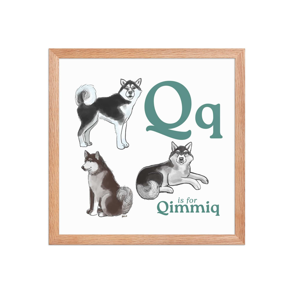 FRAMED-POSTER Red Oak / 14″×14″ Q is for Qimmiq Framed Print | Kids Room Art