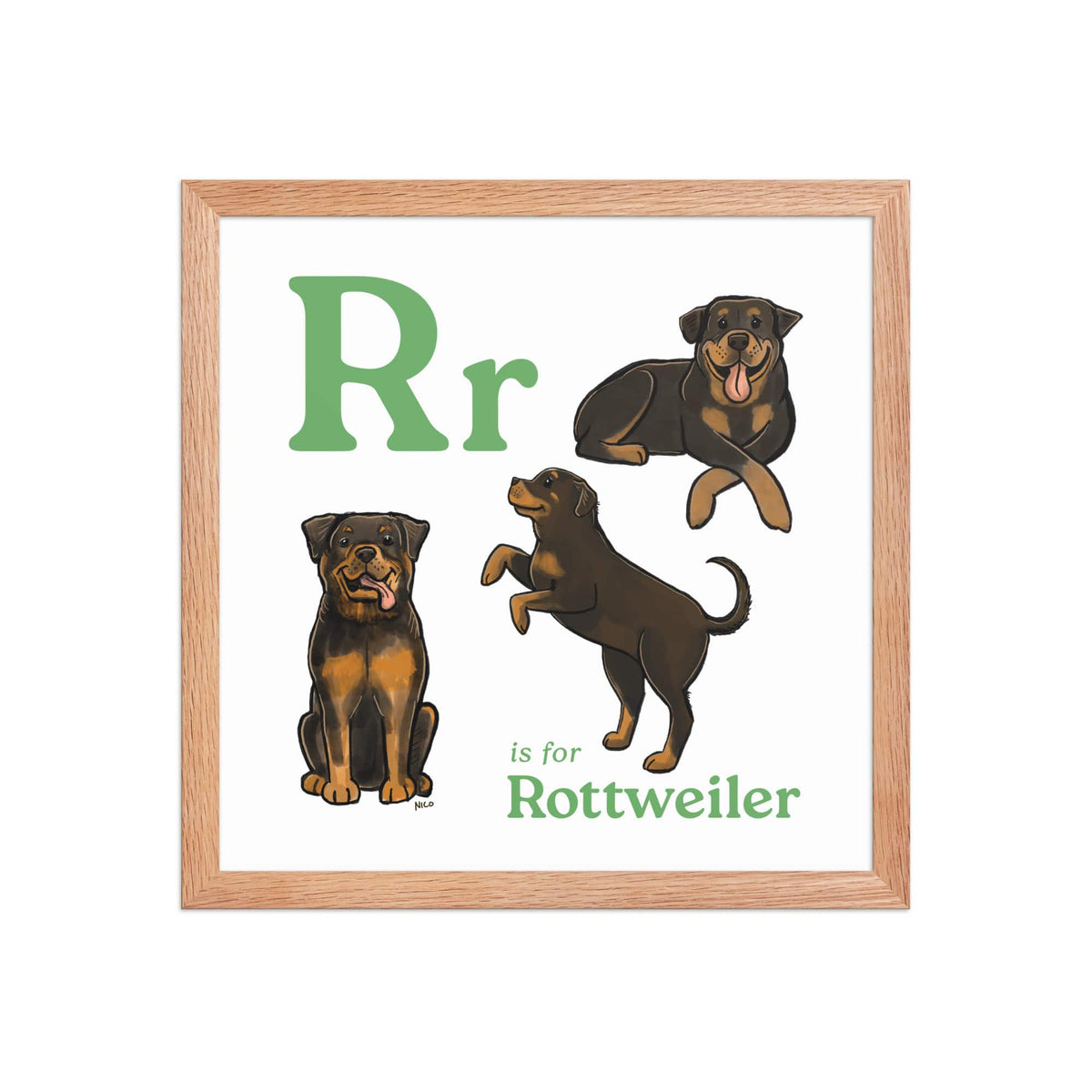 FRAMED-POSTER Red Oak / 14″×14″ R is for Rottweiler Framed Print | Kids Room Art