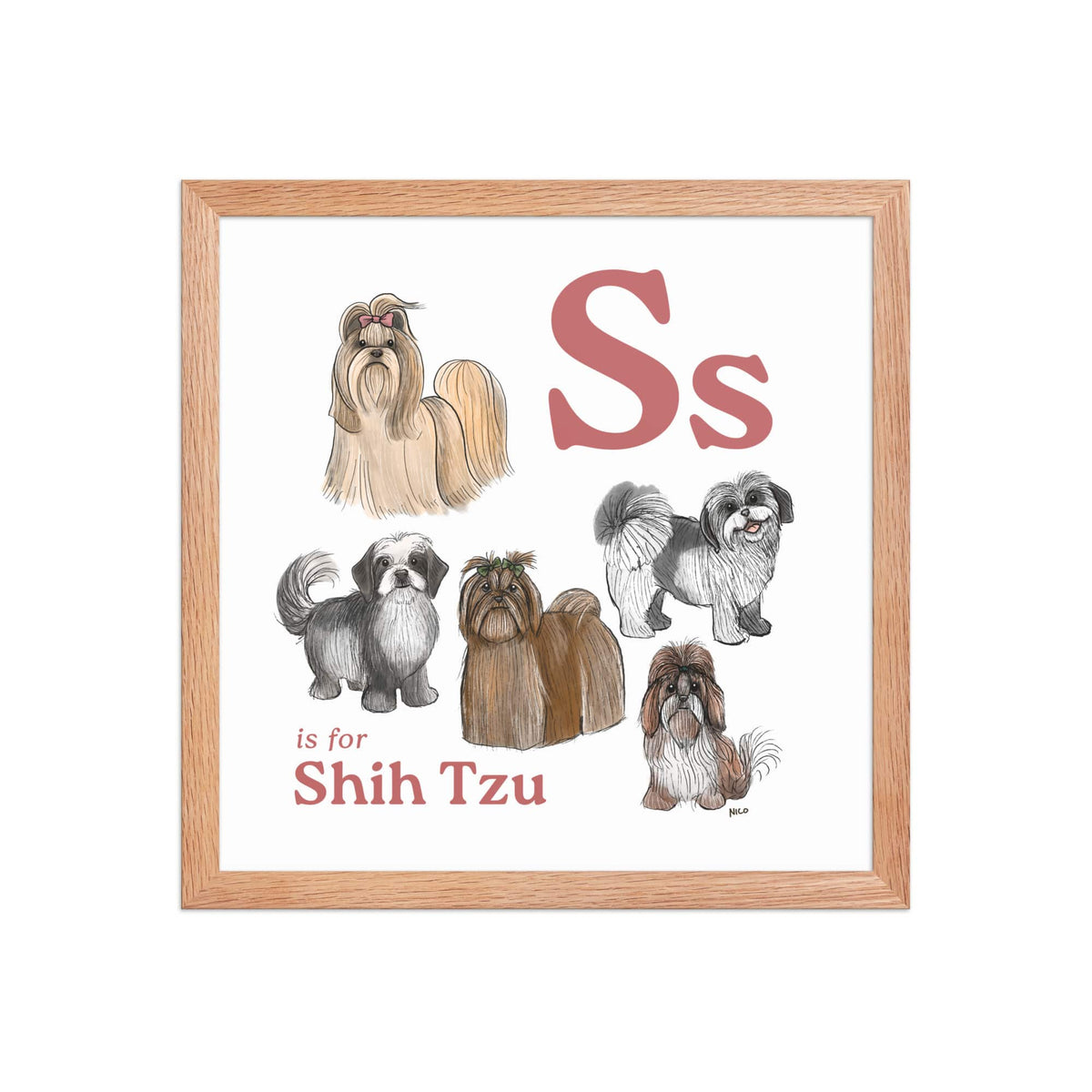 FRAMED-POSTER Red Oak / 14″×14″ S is for Shih Tzu Framed Print | Kids Room Art