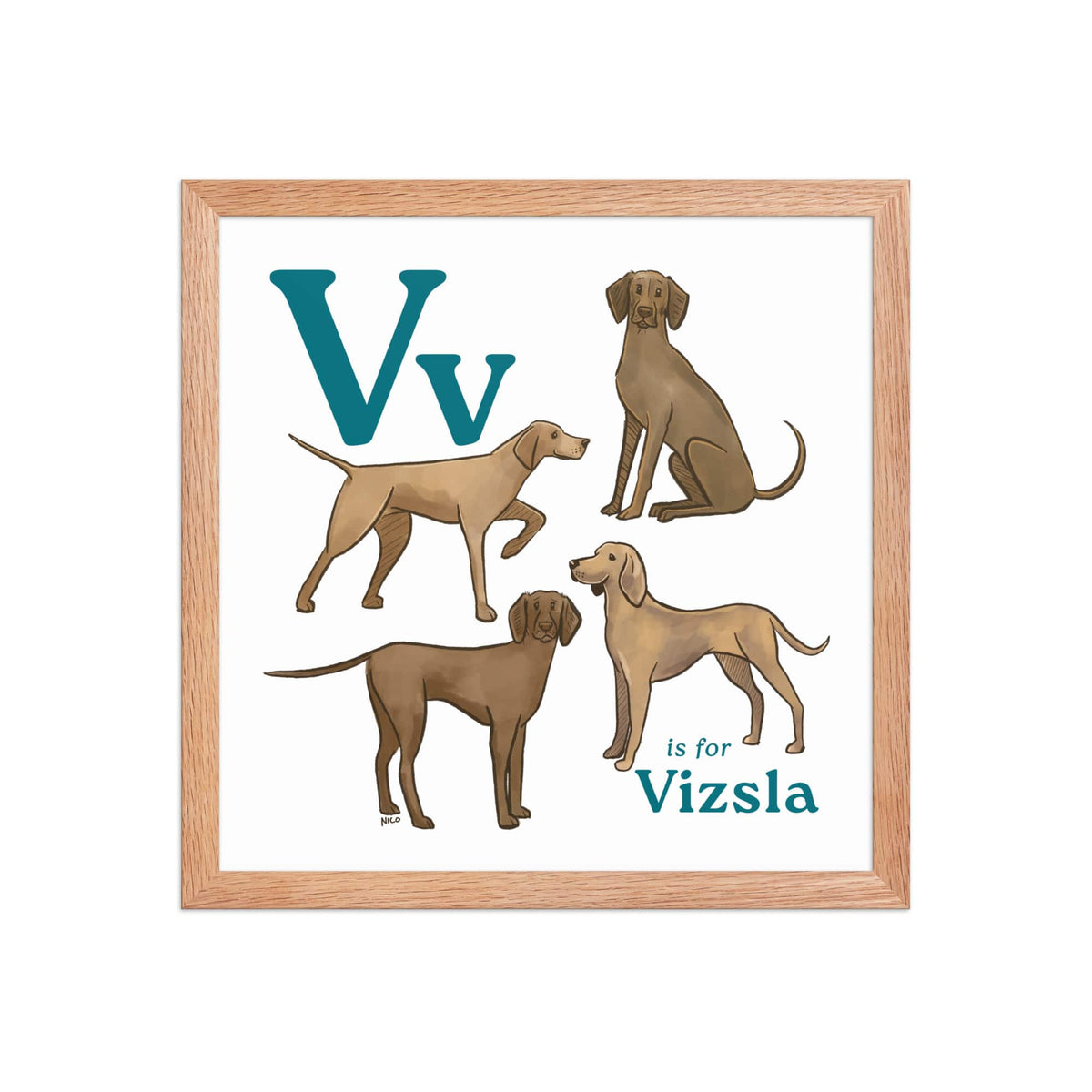 FRAMED-POSTER Red Oak / 14″×14″ V is for Vizsla Framed Art Print | Kids Room Art