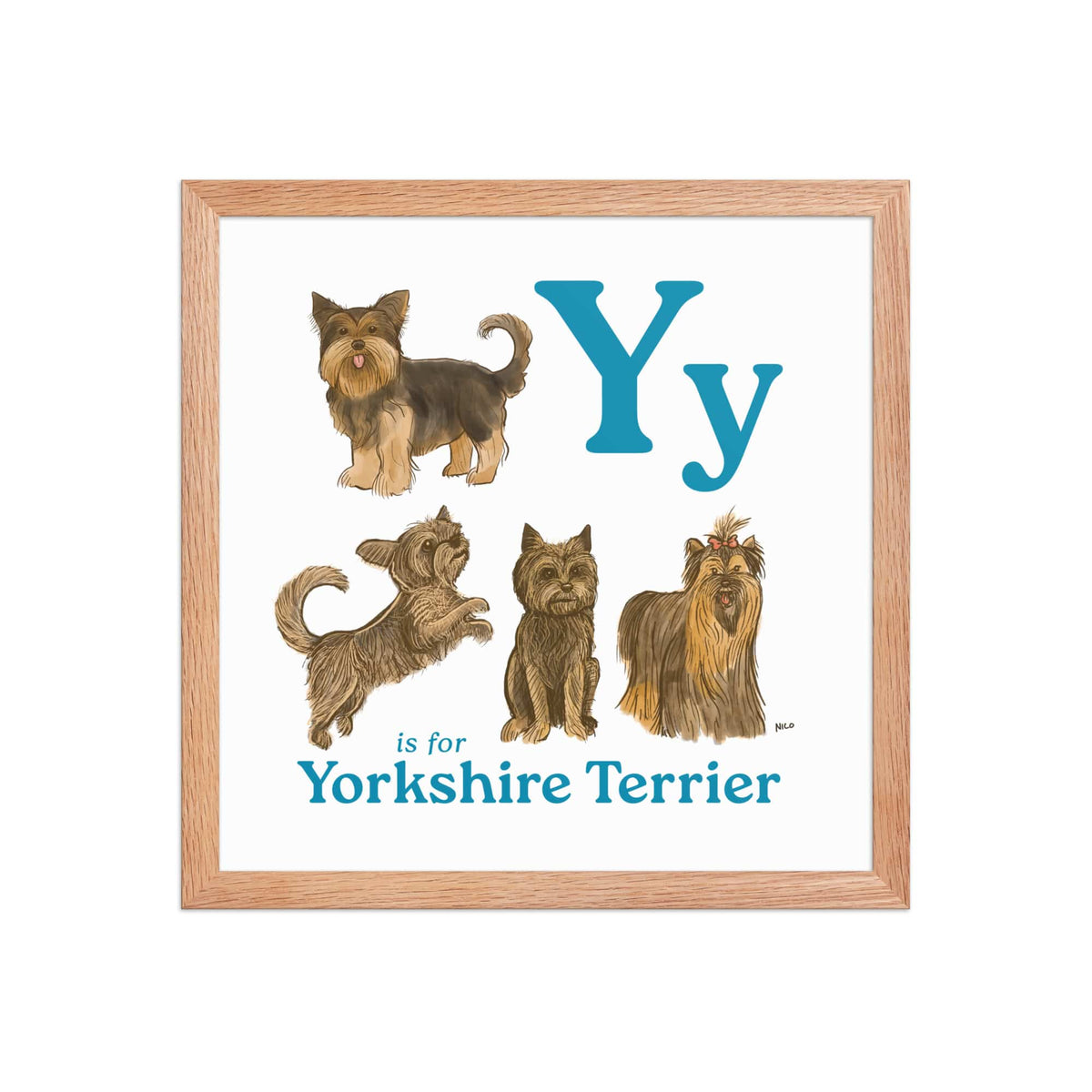 FRAMED-POSTER Red Oak / 14″×14″ Y is for Yorkshire Terrier Framed Art Print | Kids Room Art