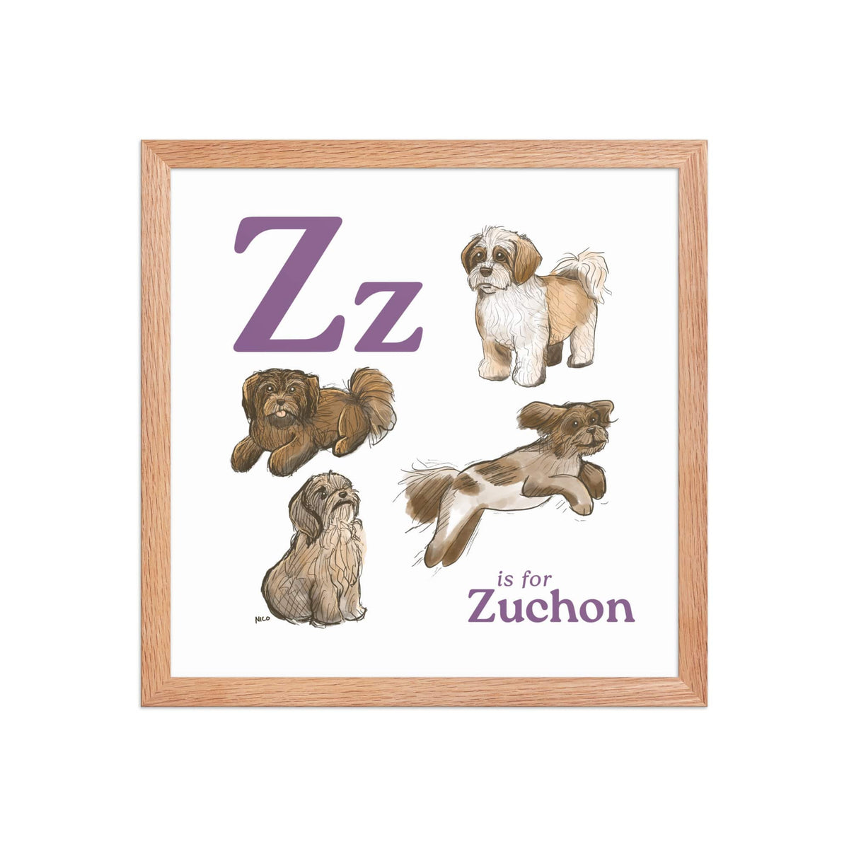 FRAMED-POSTER Red Oak / 14″×14″ Z is for Zuchon Framed Art Print | Kids Room Art