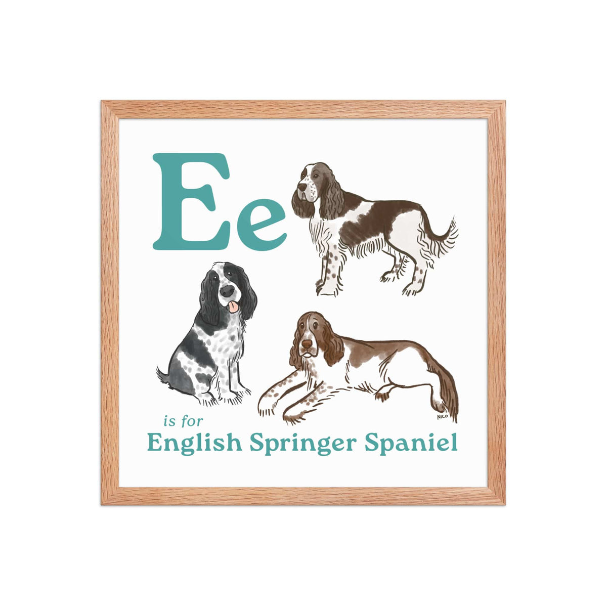 FRAMED-POSTER Red Oak / 16″×16″ E is for Springer Framed Print | Kids Room Art