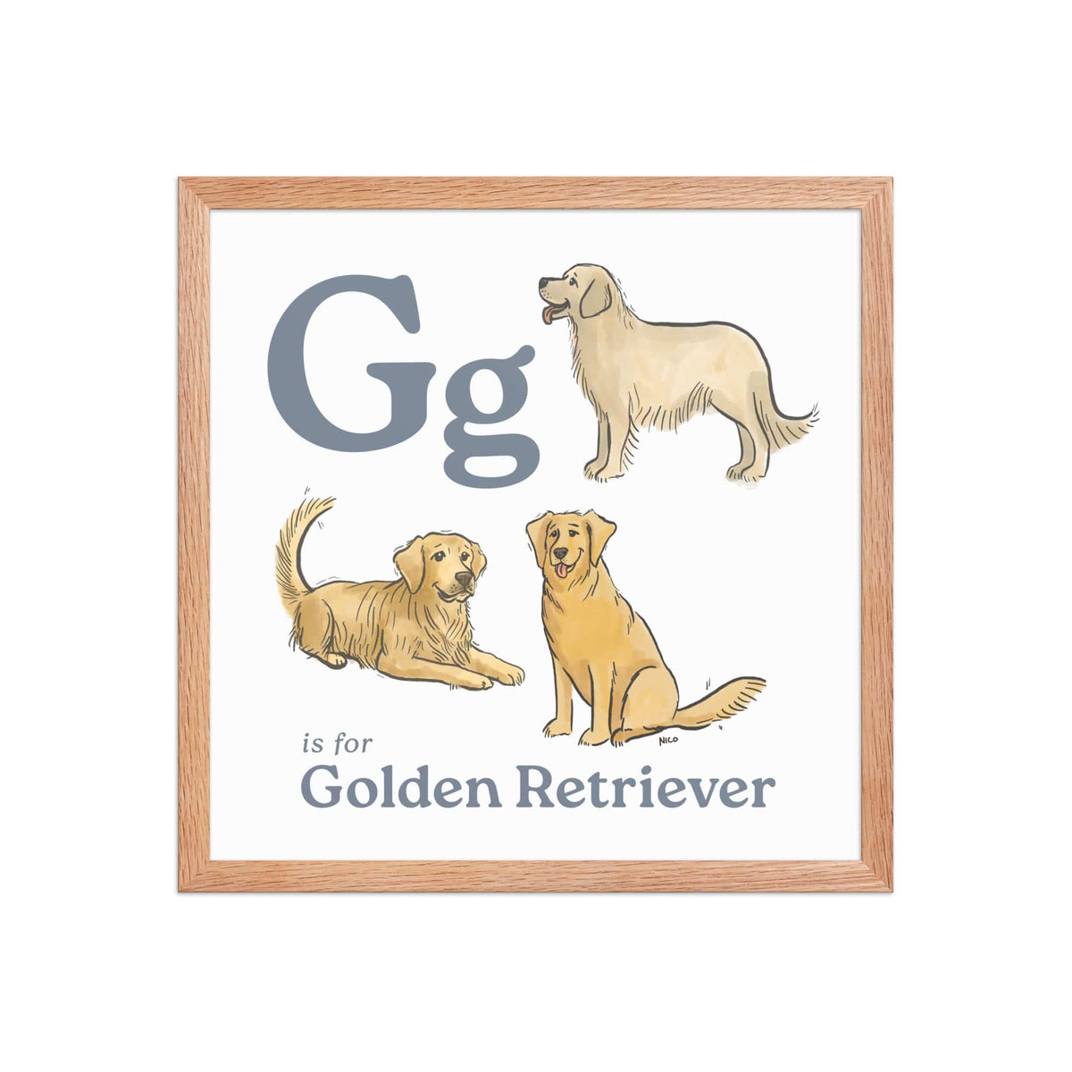 FRAMED-POSTER Red Oak / 16″×16″ G is for Golden Retriever Framed Print | Kids Room Art
