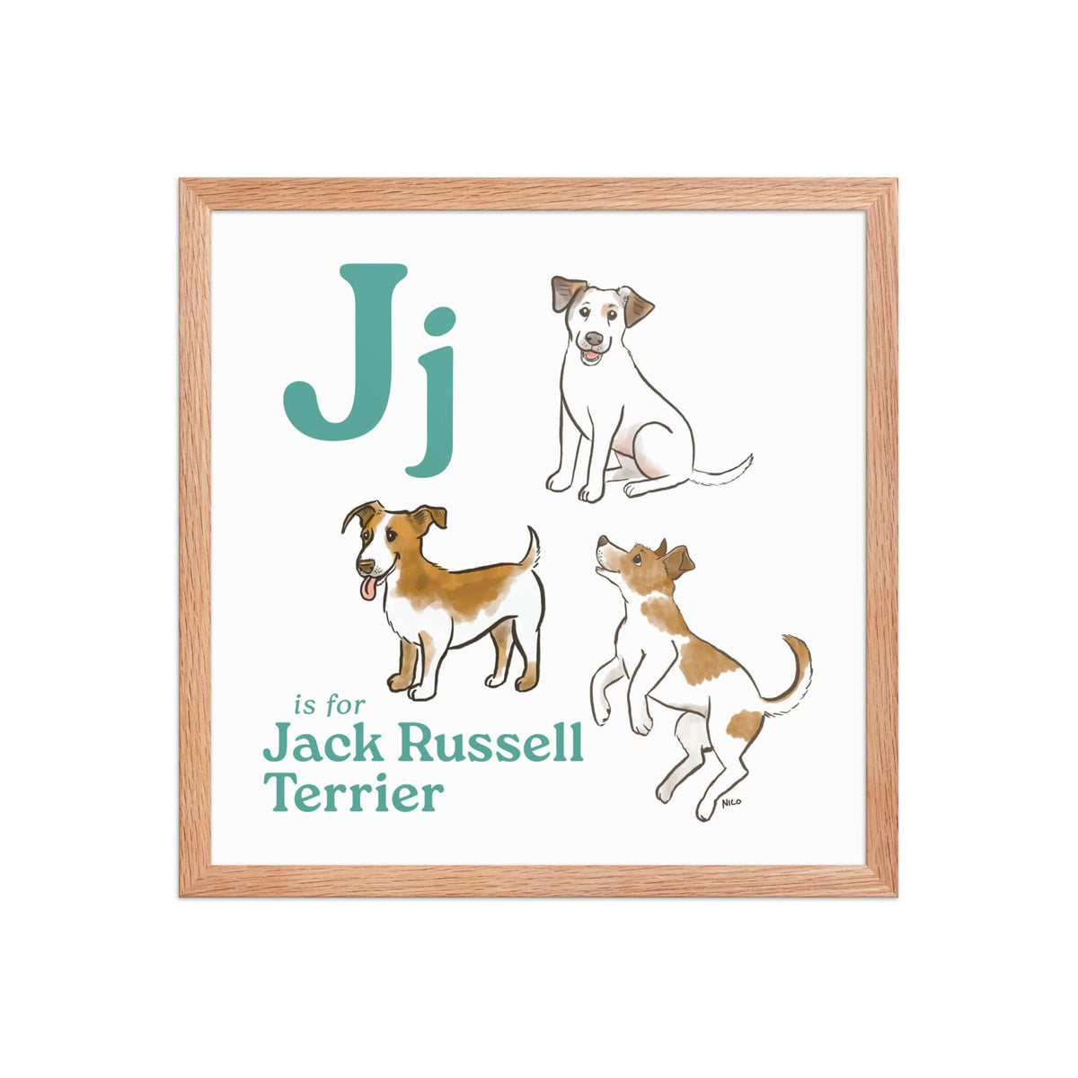 FRAMED-POSTER Red Oak / 16″×16″ J is for Jack Russell Framed Print | Kids Room Art