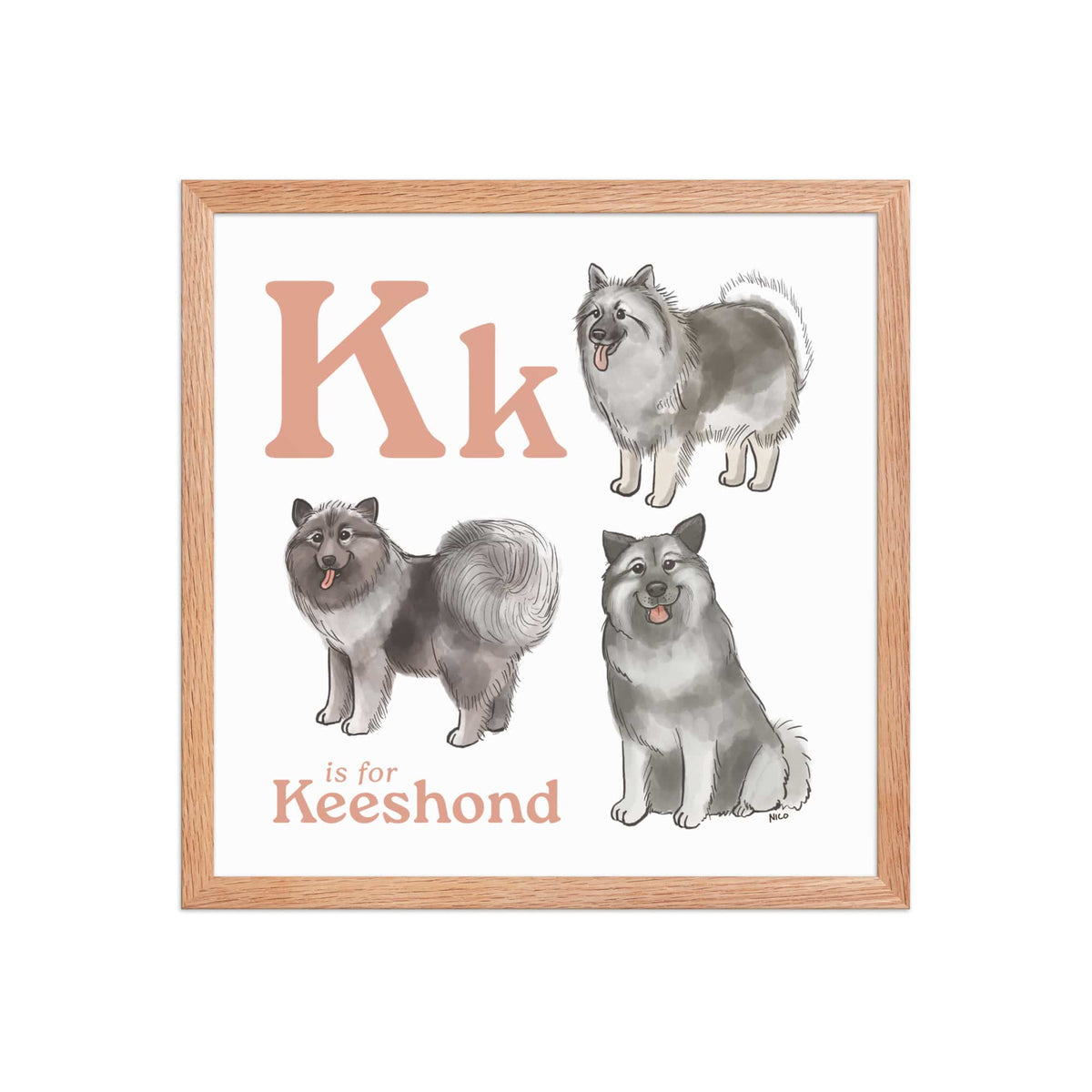 FRAMED-POSTER Red Oak / 16″×16″ K is for Keeshond Framed Print | Kids Room Art