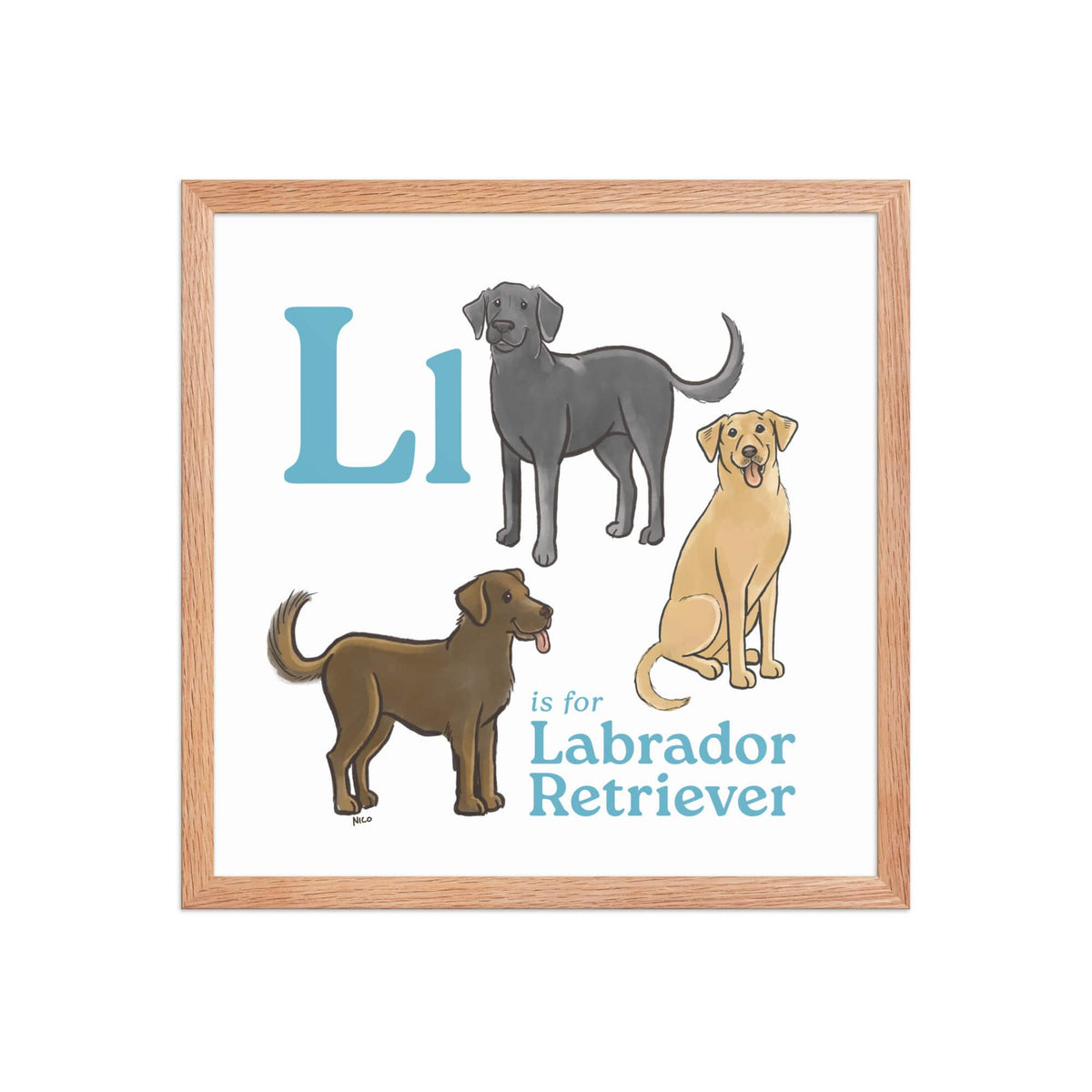 FRAMED-POSTER Red Oak / 16″×16″ L is for Labrador Retriever Framed Print | Kids Room Art