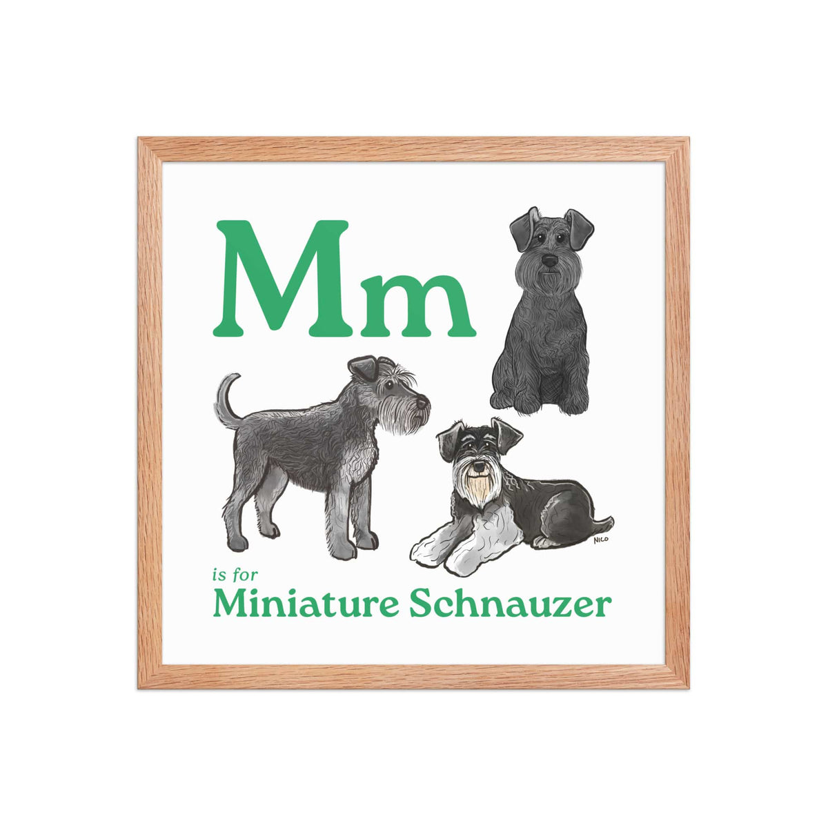 FRAMED-POSTER Red Oak / 16″×16″ M is for Miniature Schnauzer Framed Print | Kids Room Art