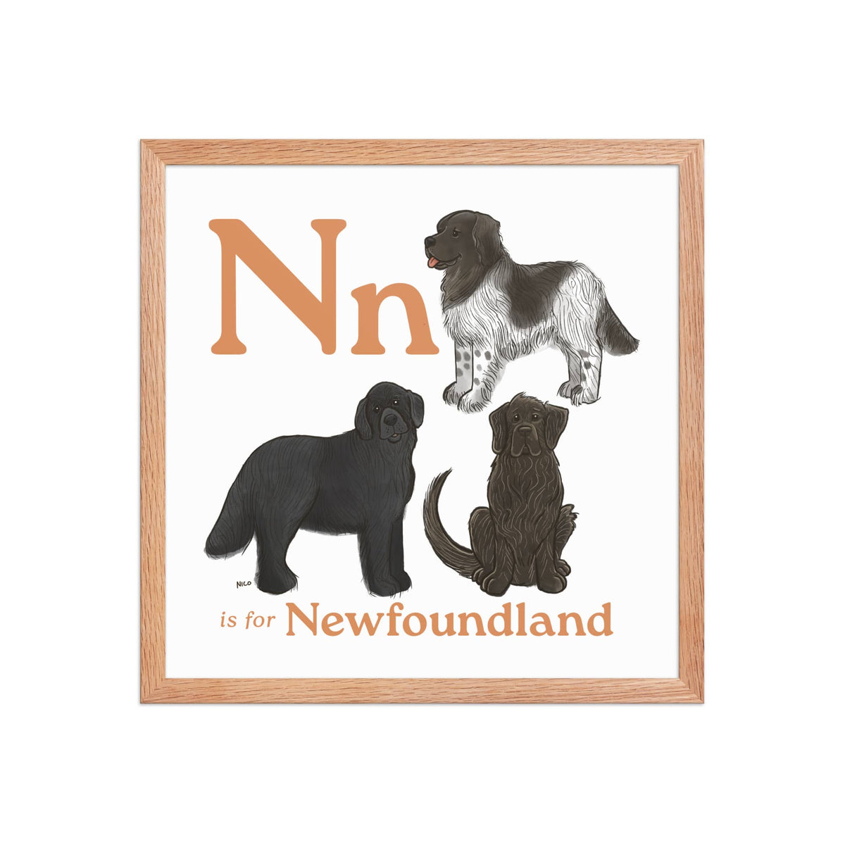 FRAMED-POSTER Red Oak / 16″×16″ N is for Newfoundland Framed Print | Kids Room Art