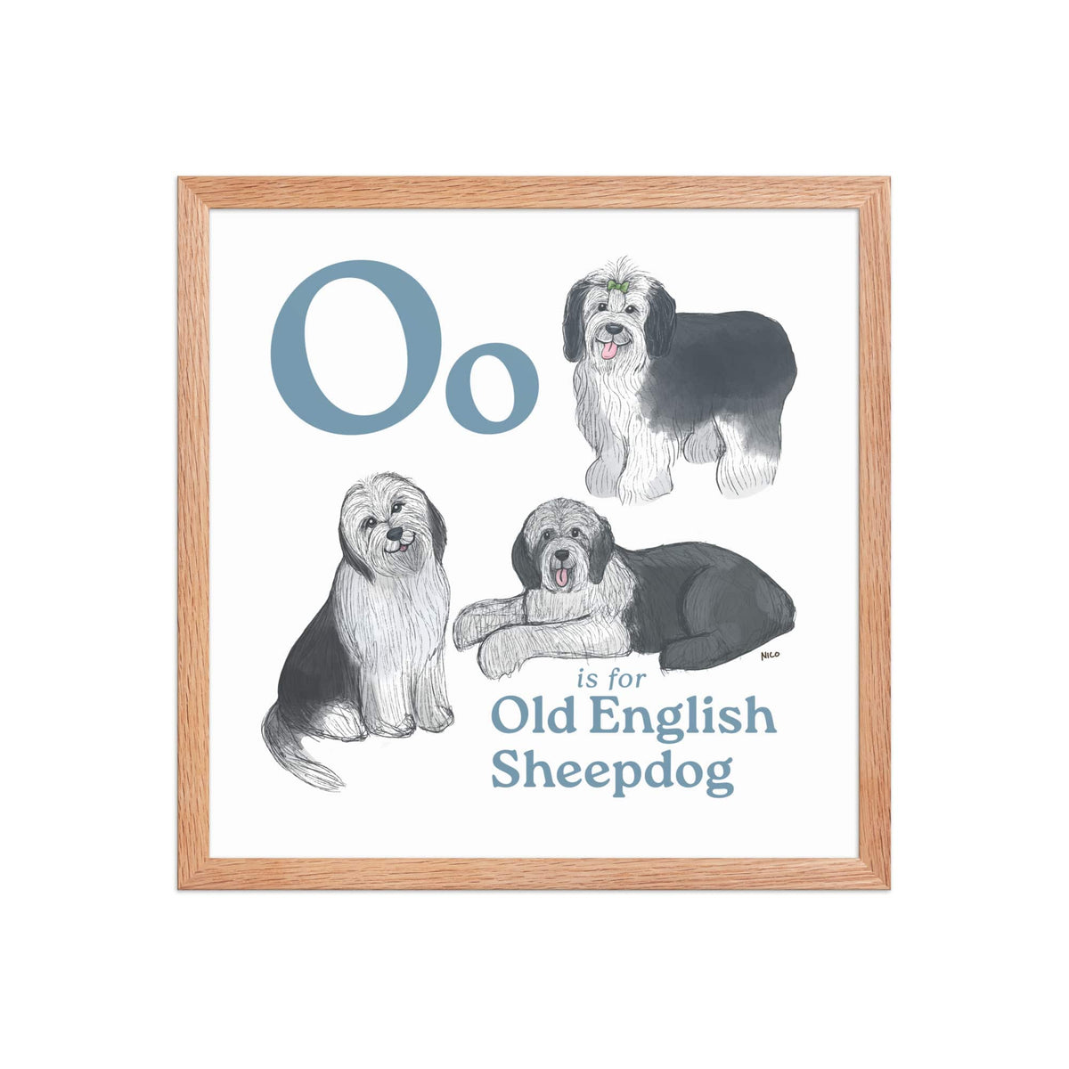FRAMED-POSTER Red Oak / 16″×16″ O is for Old English Sheepdog Framed Print | Kids Room Art
