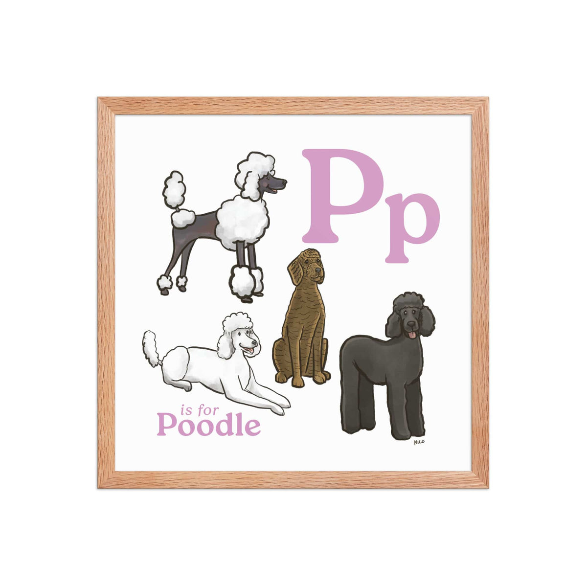 FRAMED-POSTER Red Oak / 16″×16″ P is for Poodle Framed Print | Kids Room Art