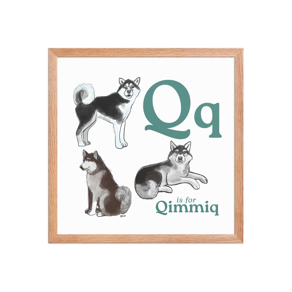 FRAMED-POSTER Red Oak / 16″×16″ Q is for Qimmiq Framed Print | Kids Room Art