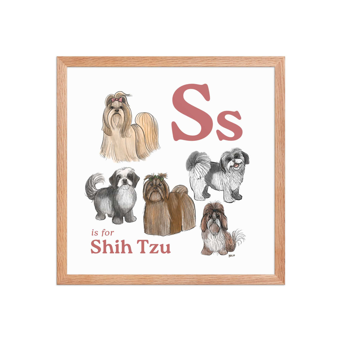 FRAMED-POSTER Red Oak / 16″×16″ S is for Shih Tzu Framed Print | Kids Room Art