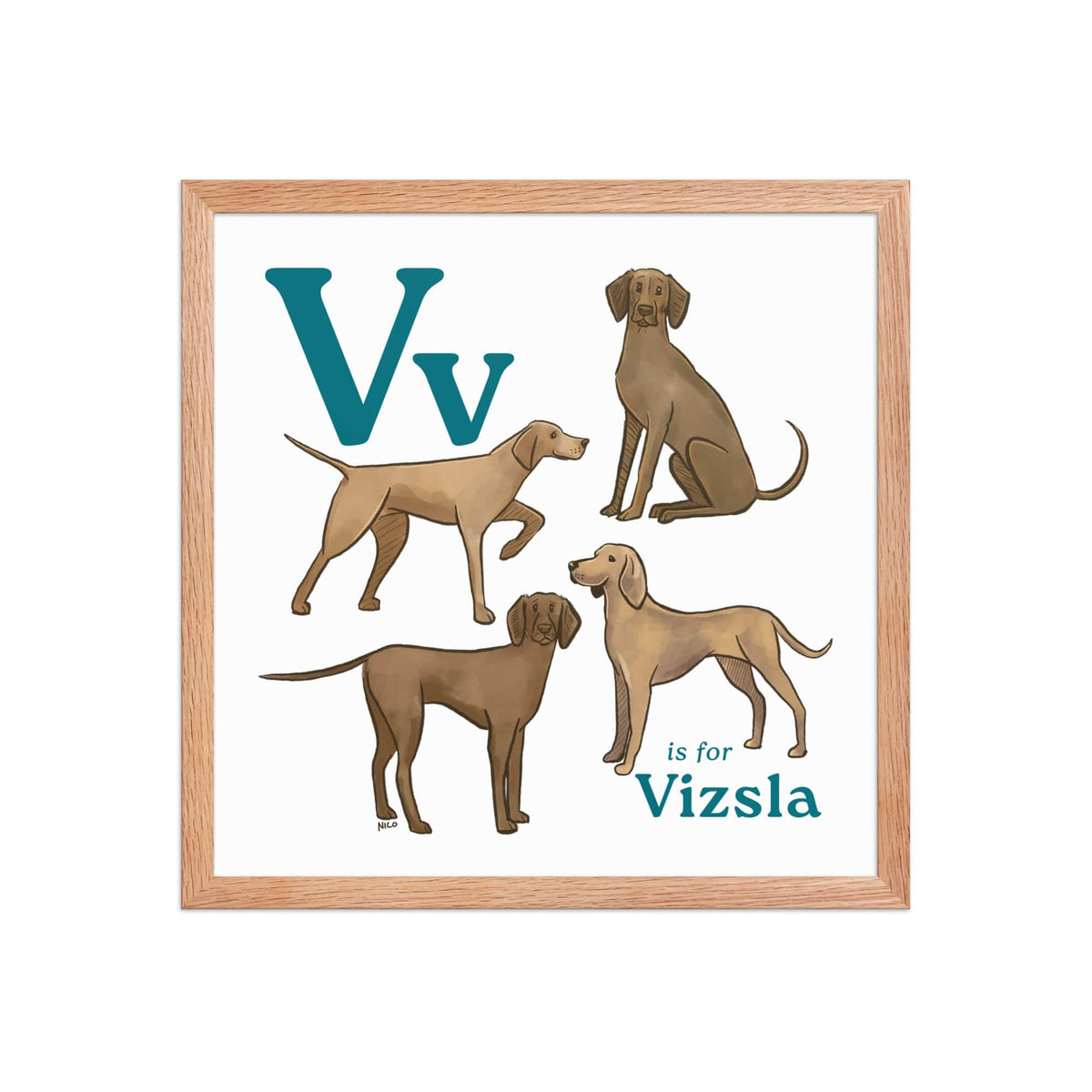 FRAMED-POSTER Red Oak / 16″×16″ V is for Vizsla Framed Art Print | Kids Room Art