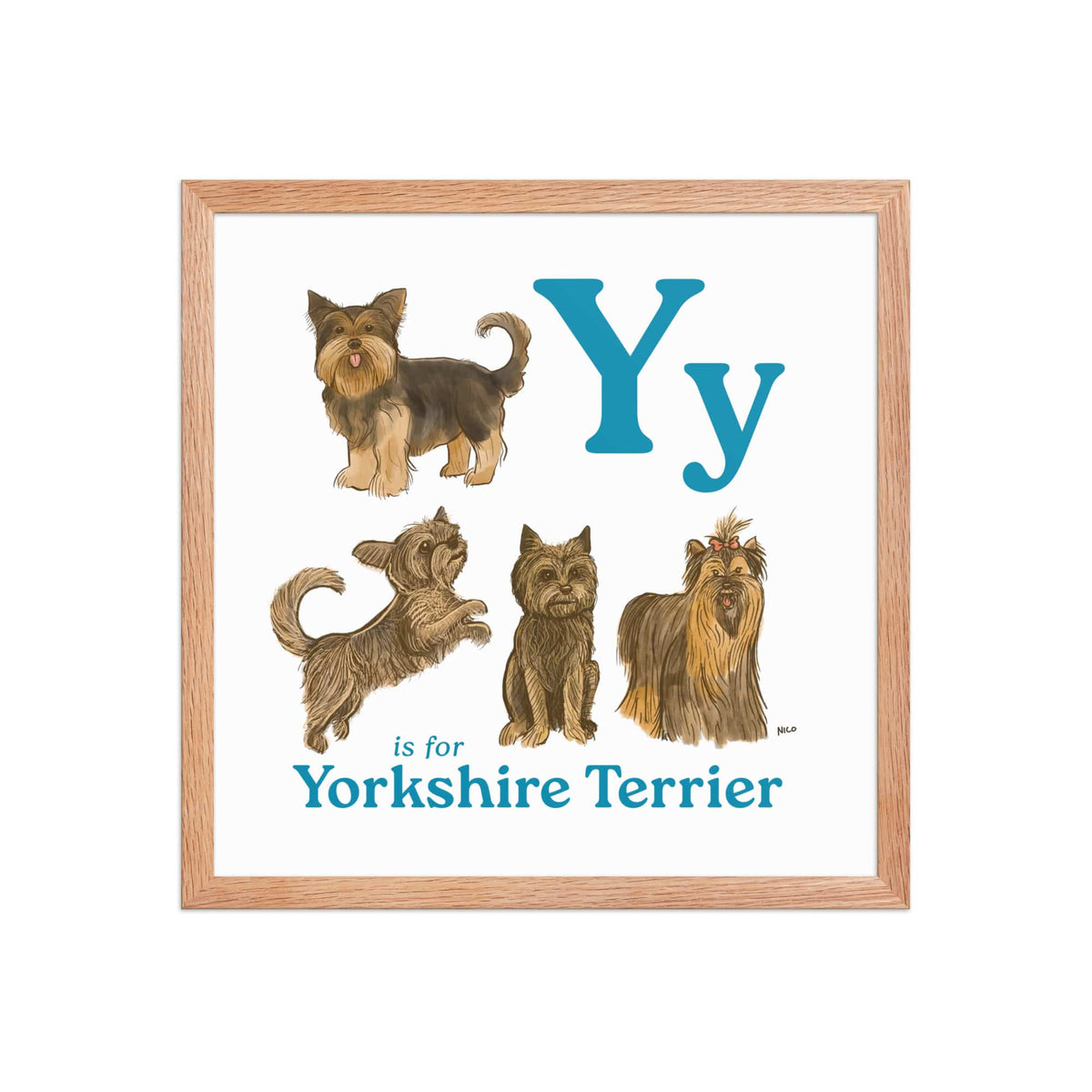 FRAMED-POSTER Red Oak / 16″×16″ Y is for Yorkshire Terrier Framed Art Print | Kids Room Art