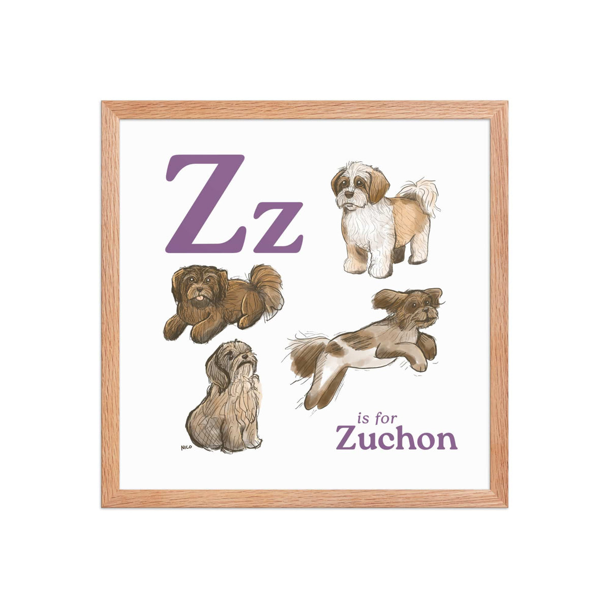FRAMED-POSTER Red Oak / 16″×16″ Z is for Zuchon Framed Art Print | Kids Room Art