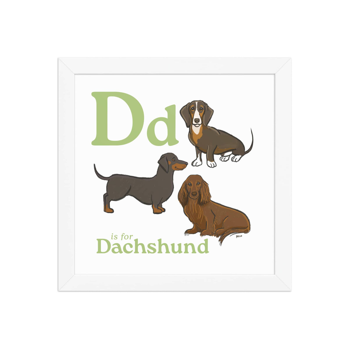 FRAMED-POSTER White / 10″×10″ D is for Dachshund | Dog Breed ABCs Framed Art Print