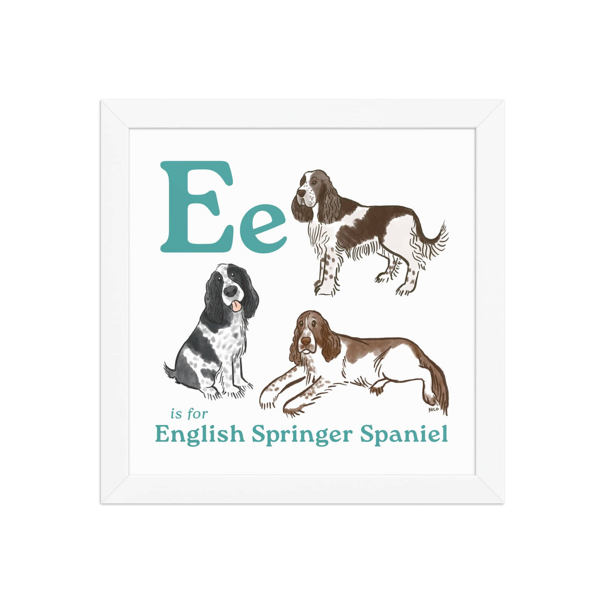FRAMED-POSTER White / 10″×10″ E is for Springer Framed Print | Kids Room Art