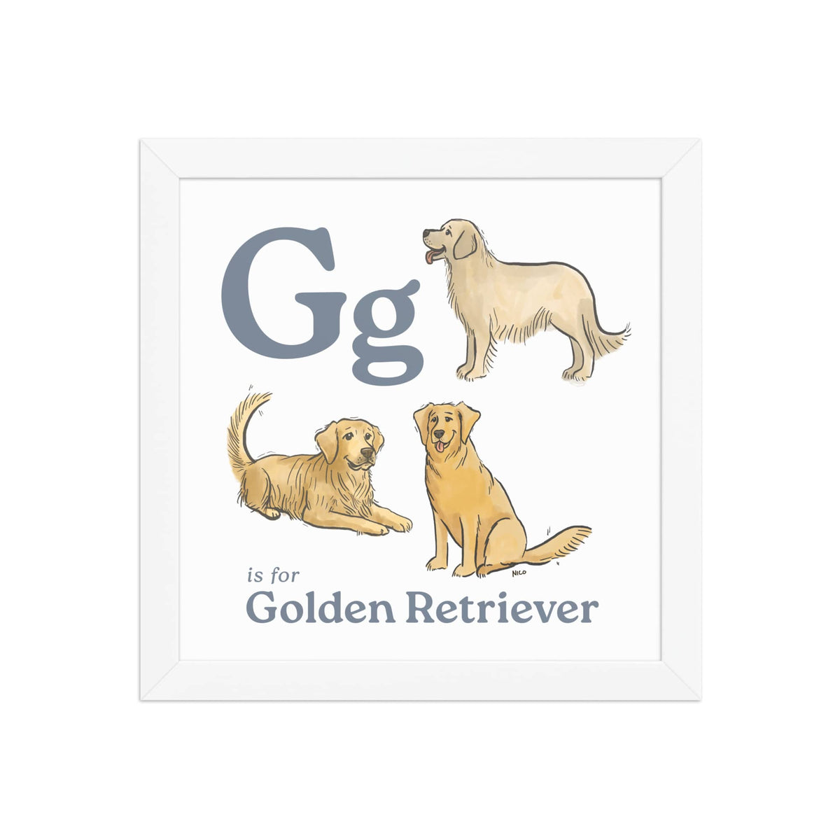FRAMED-POSTER White / 10″×10″ G is for Golden Retriever Framed Print | Kids Room Art
