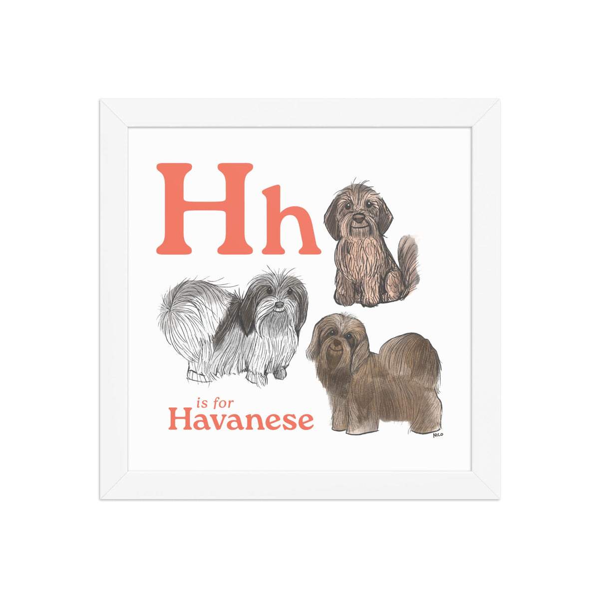 FRAMED-POSTER White / 10″×10″ H is for Havanese Framed Print | Kids Room Art