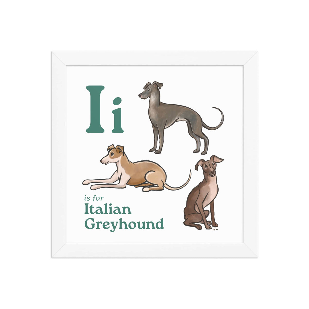 FRAMED-POSTER White / 10″×10″ I is for Italian Greyhound Framed Print | Kids Room Art